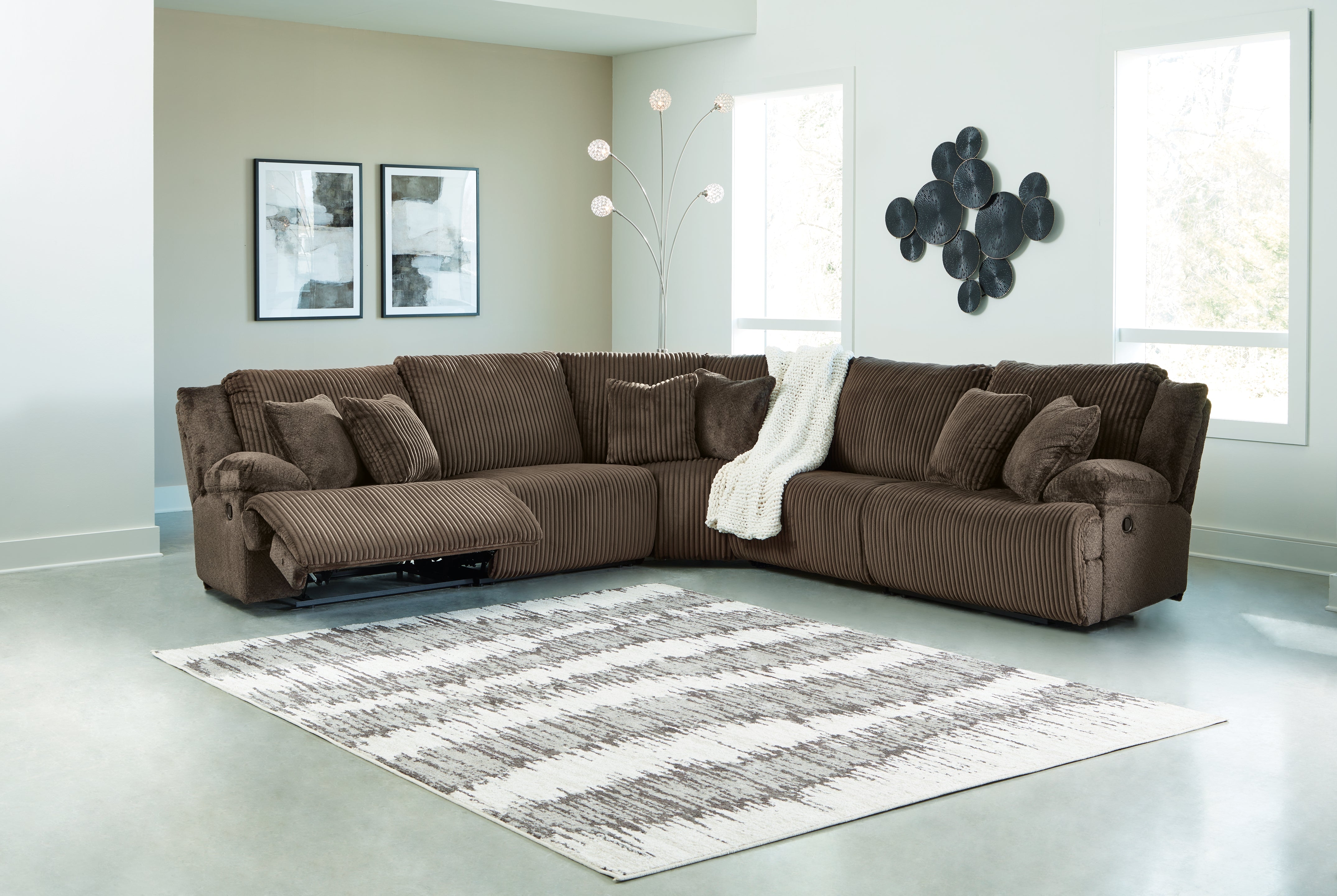 Hoover Furniture Outlet - Ashley Furniture - Top Tier 5-Piece Reclining Sectional - 5-Piece Reclining Sectional / Chocolate - 92705S3