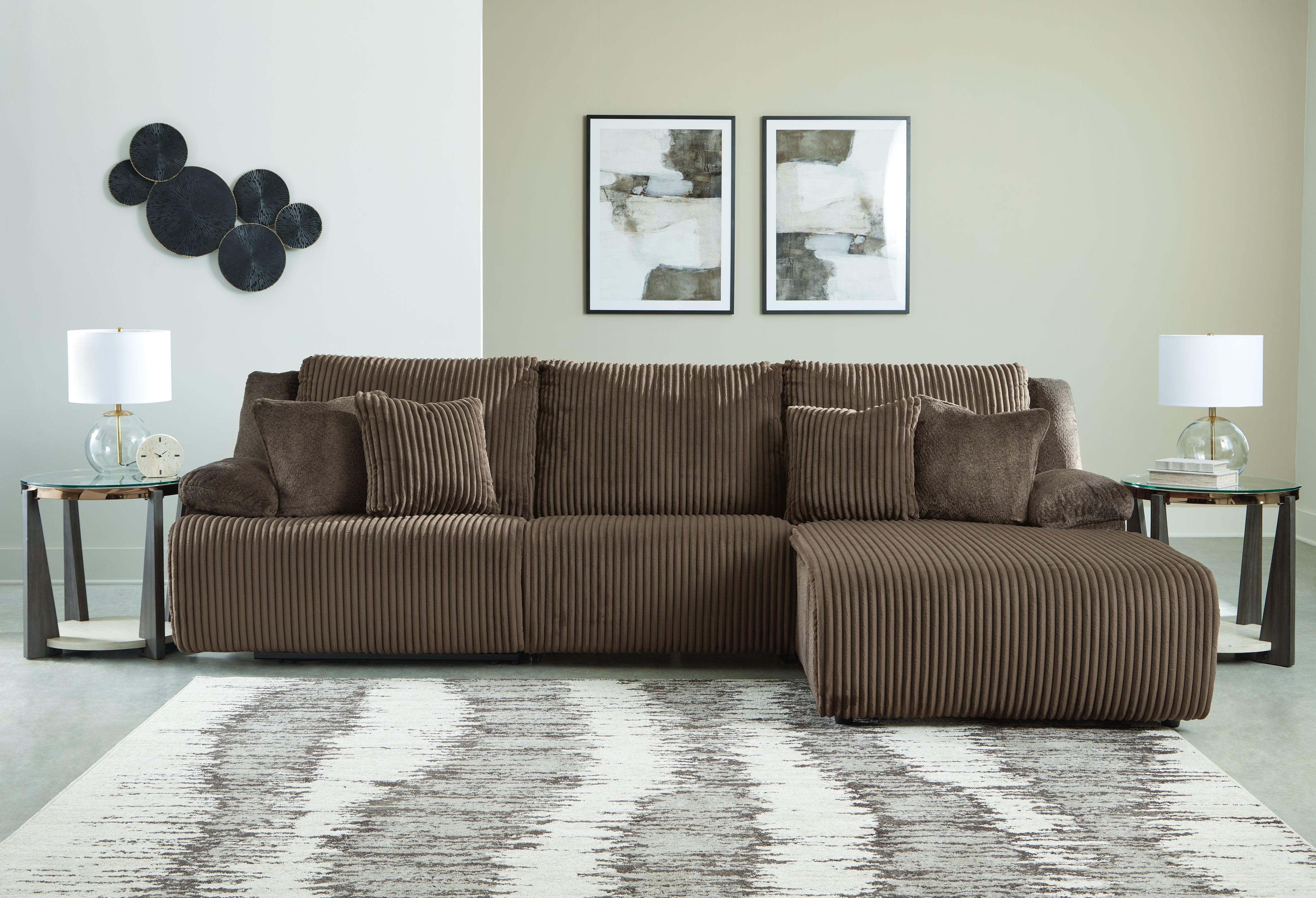 Hoover Furniture Outlet - Ashley Furniture - Top Tier 3-Piece Reclining Sectional Sofa Chaise - 3-Piece Reclining Sectional Sofa Chaise / Chocolate - 92705S6
