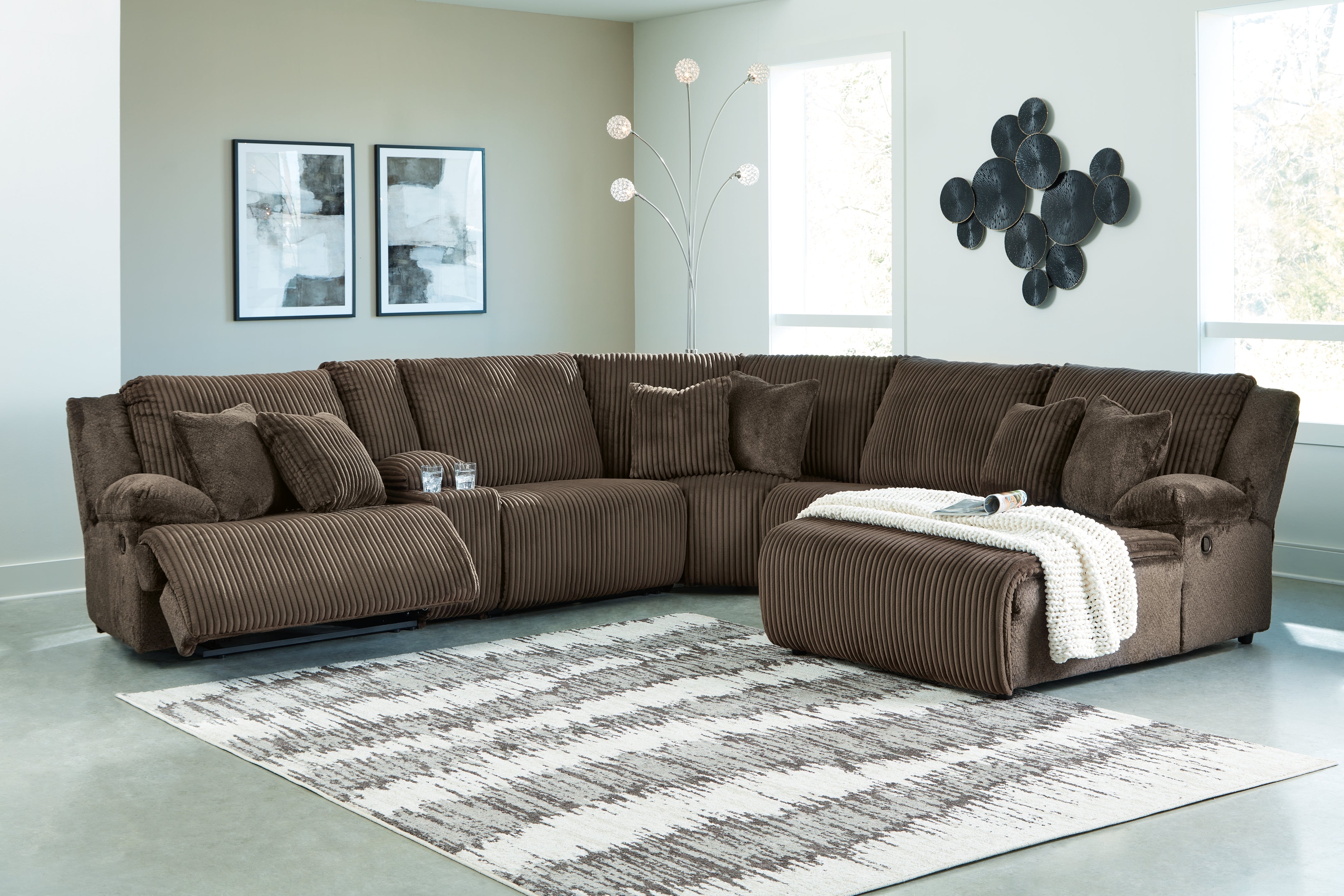 Hoover Furniture Outlet - Ashley Furniture - Top Tier 6-Piece Reclining Sectional with Chaise - 6-Piece Reclining Sectional with Chaise / Chocolate - 92705S1