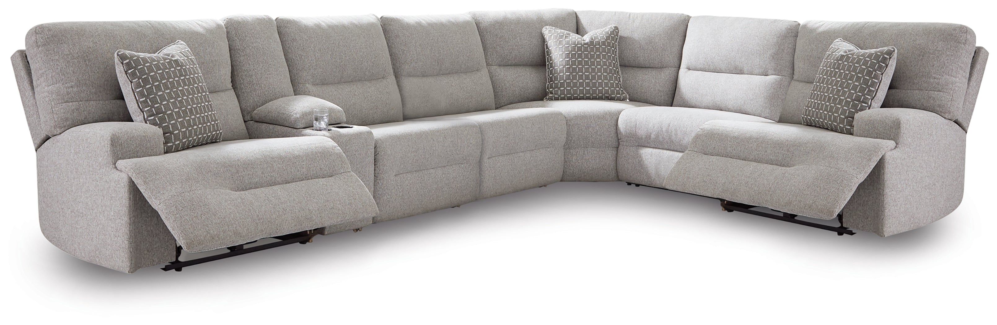 Hoover Furniture Outlet - Ashley Furniture - Acklen Place 7-Piece Power Sectional Reclining Sofa with Storage Console - 7-Piece Power Sectional Reclining Sofa with Storage Console - 93605S20
