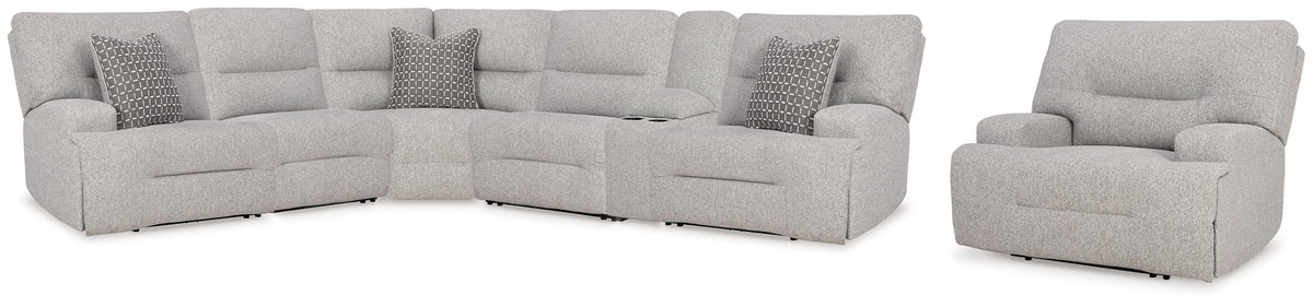 Hoover Furniture Outlet - Ashley Furniture - Acklen Place 6-Piece Power Reclining Sectional and Power Recliner - 6-Piece Power Reclining Sectional and Power Recliner - 93605S8