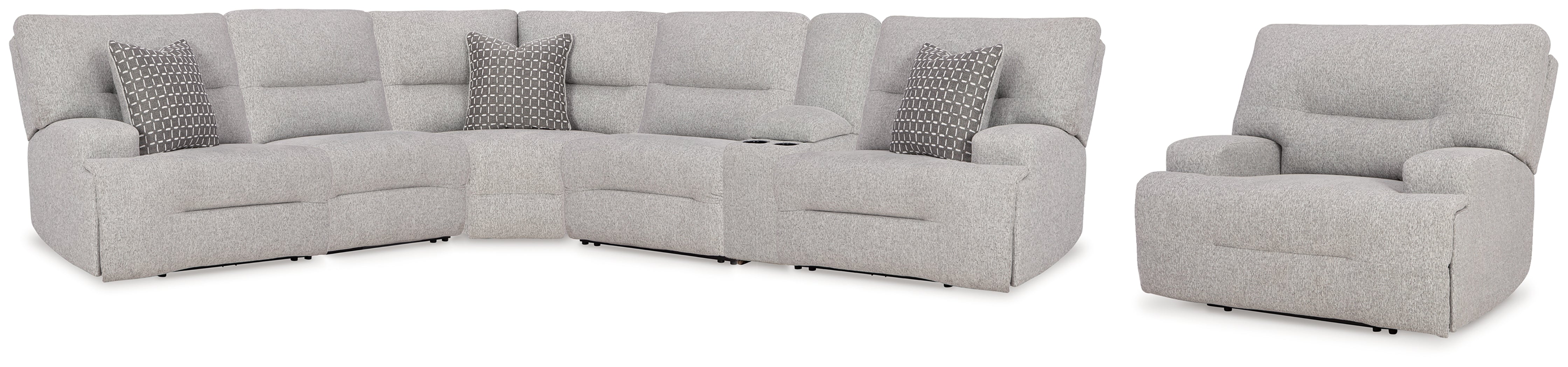 Hoover Furniture Outlet - Ashley Furniture - Acklen Place 6-Piece Power Reclining Sectional and Power Recliner - 6-Piece Power Reclining Sectional and Power Recliner - 93605S8