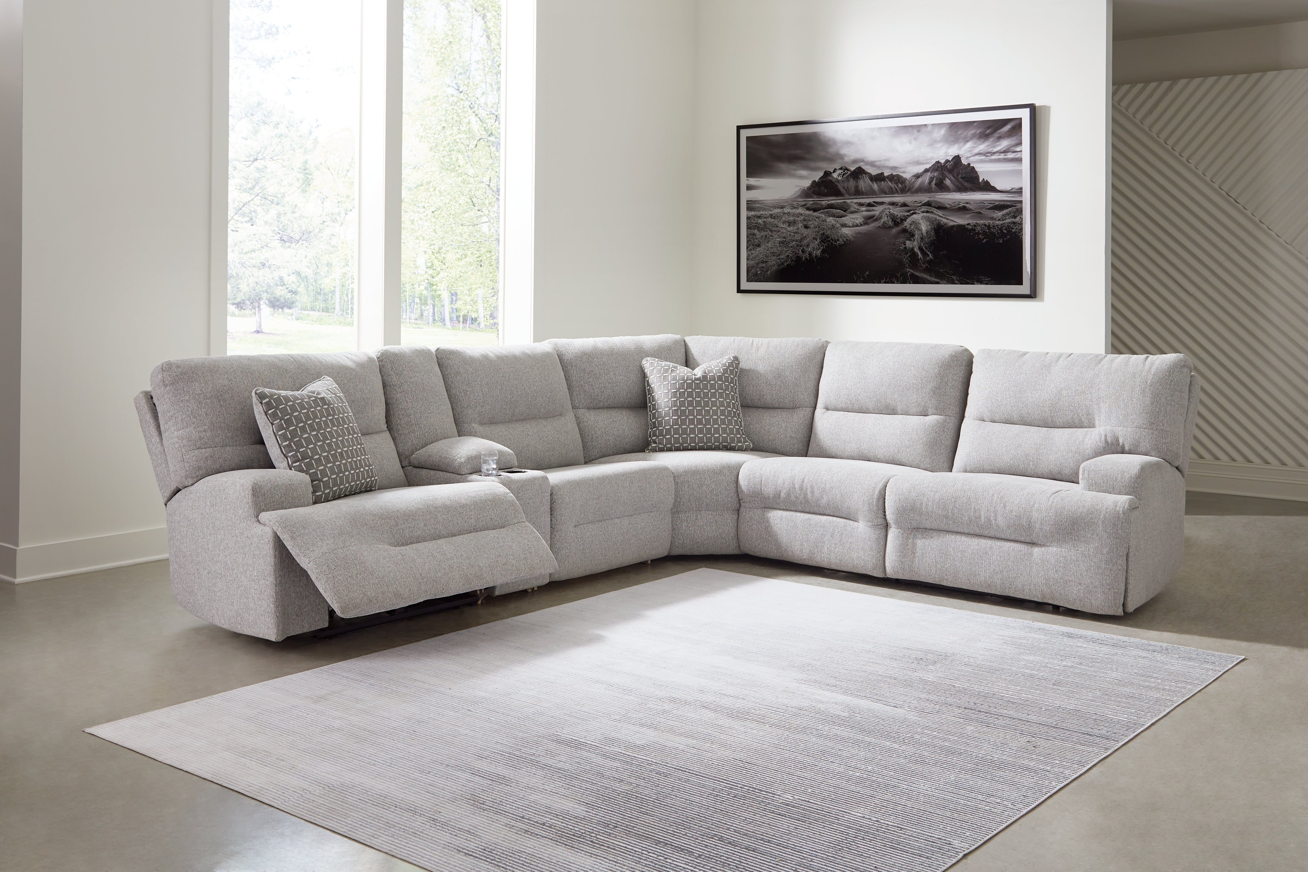 Hoover Furniture Outlet - Ashley Furniture - Acklen Place 6-Piece Power Reclining Sectional - 6-Piece Power Reclining Sectional / Pewter - 93605S9