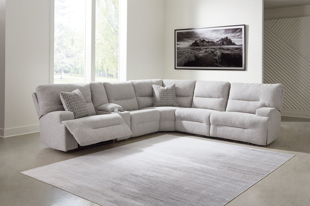 Hoover Furniture Outlet - Ashley Furniture - Acklen Place 6-Piece Power Reclining Sectional - 6-Piece Power Reclining Sectional / Pewter - 93605S9