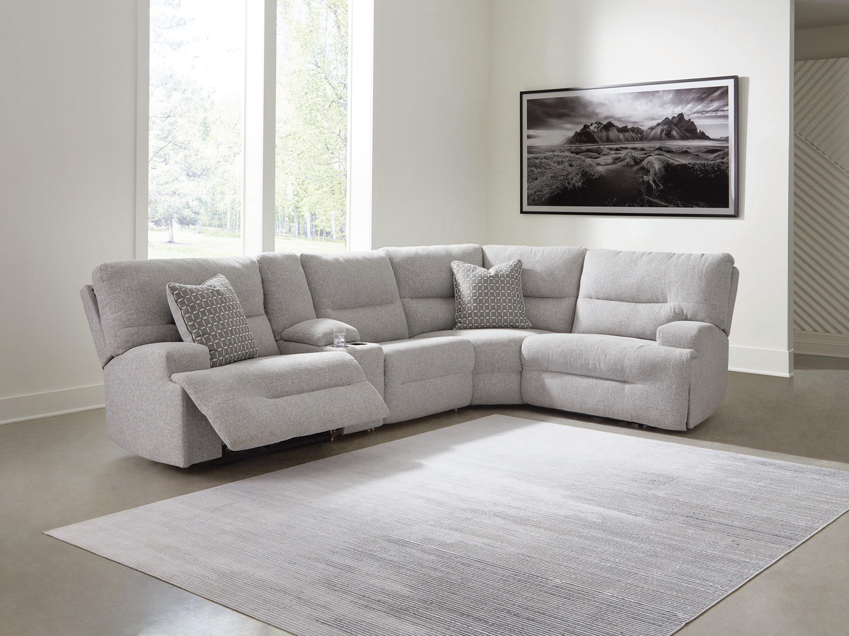 Hoover Furniture Outlet - Ashley Furniture - Acklen Place 5-Piece Power Reclining Sectional with Storage Console - 5-Piece Power Reclining Sectional with Storage Console - 93605S19