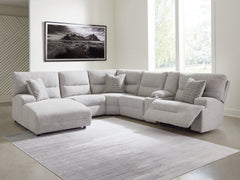 Hoover Furniture Outlet - Ashley Furniture - Acklen Place 6-Piece Power Reclining Sectional with Chaise - 6-Piece Power Reclining Sectional with Chaise / Pewter - 93605S2