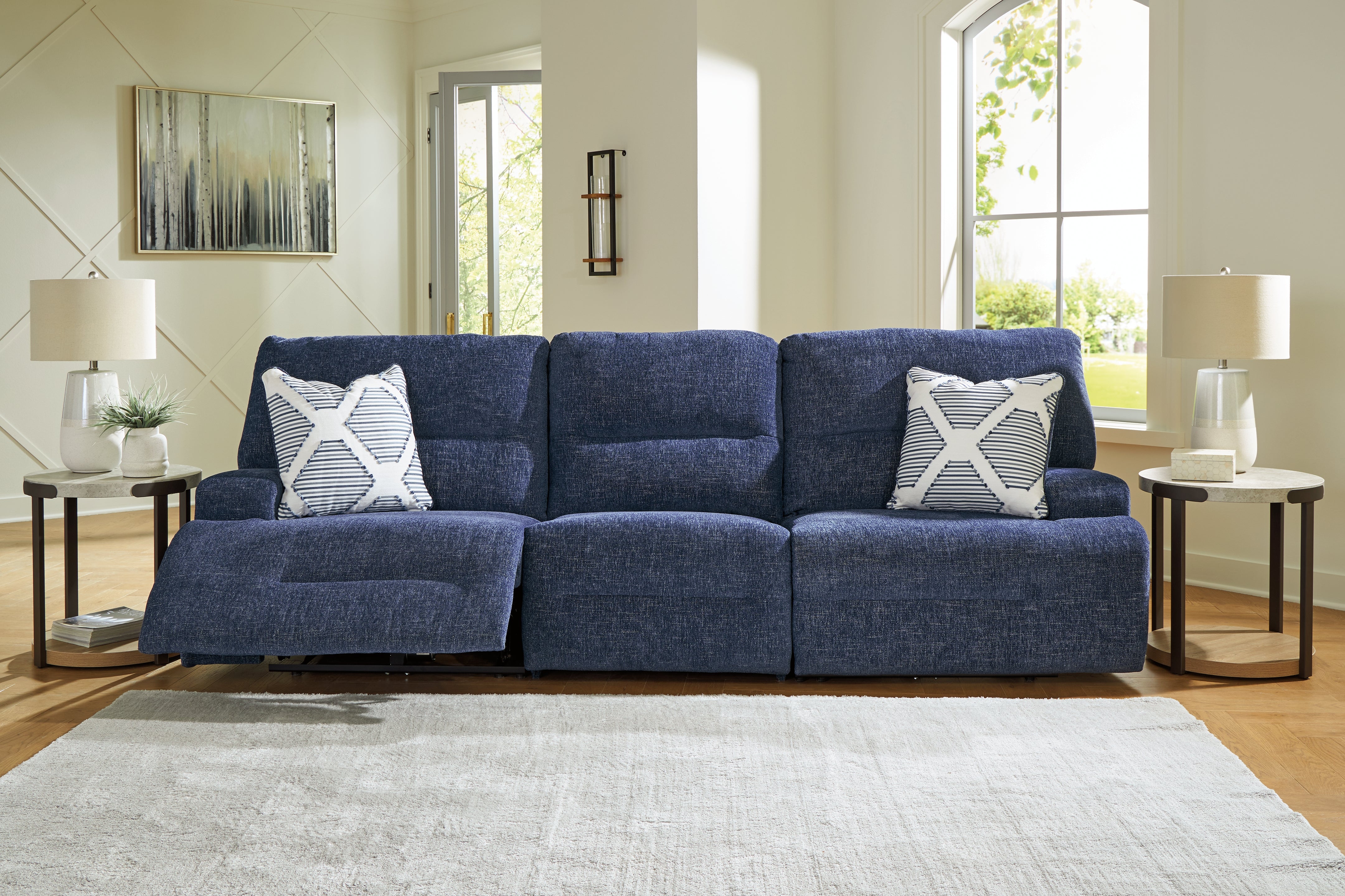 Hoover Furniture Outlet - Ashley Furniture - Acklen Place 3-Piece Power Reclining Sectional Sofa - 3-Piece Power Reclining Sectional Sofa / Navy - 93607S18
