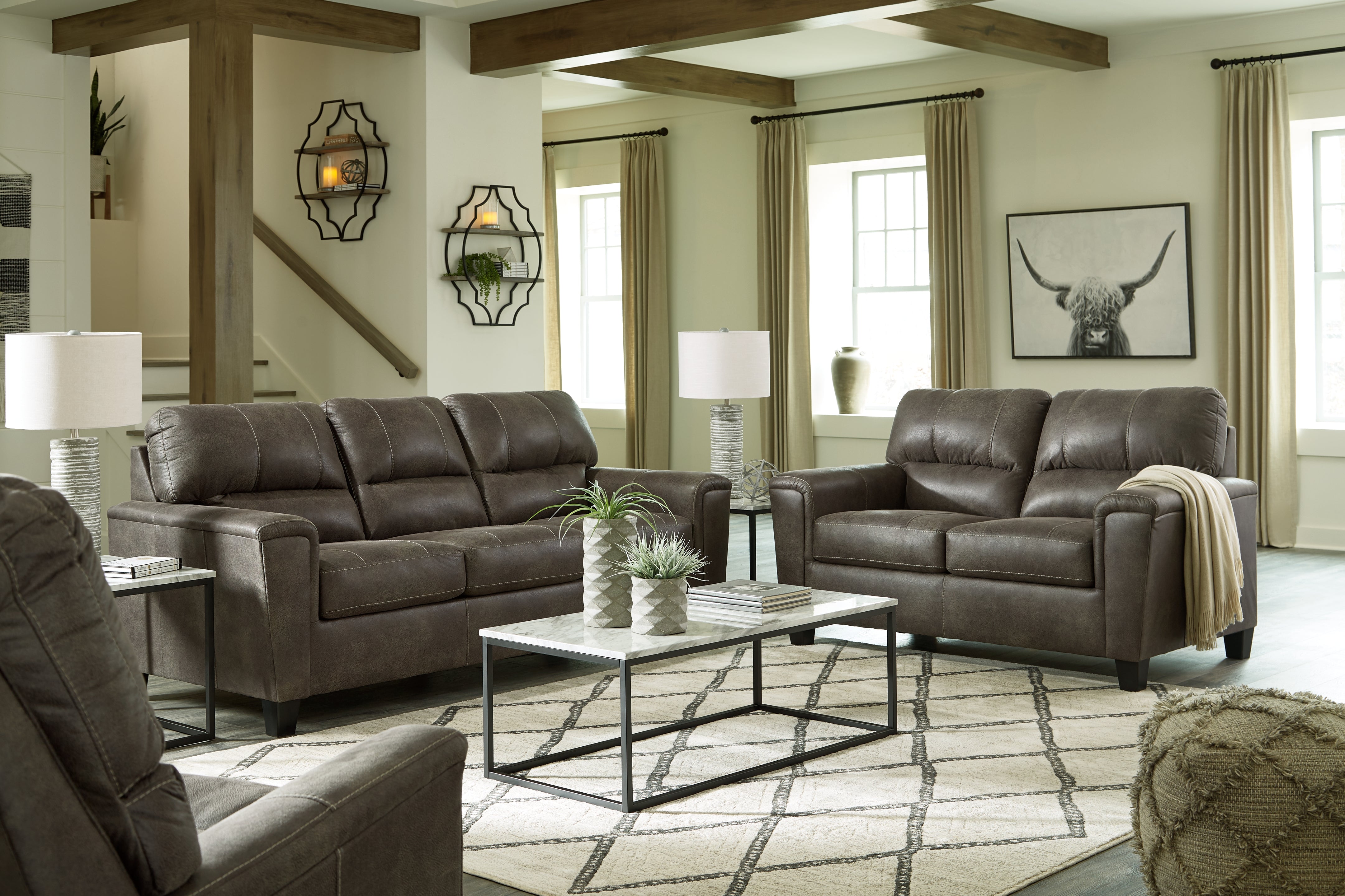 Hoover Furniture Outlet - Ashley Furniture - Navi Sofa, Loveseat and Recliner - Sofa, Loveseat and Recliner / Smoke - 94002U4
