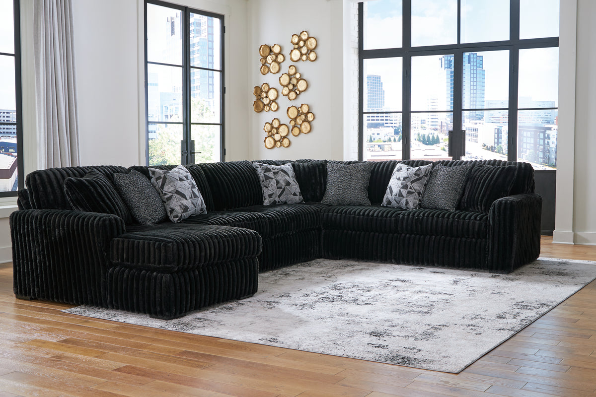 Hoover Furniture Outlet - Ashley Furniture - Midnight-Madness 4-Piece Sectional with Chaise - RAF 4-Piece Sectional with Chaise - 98103S4