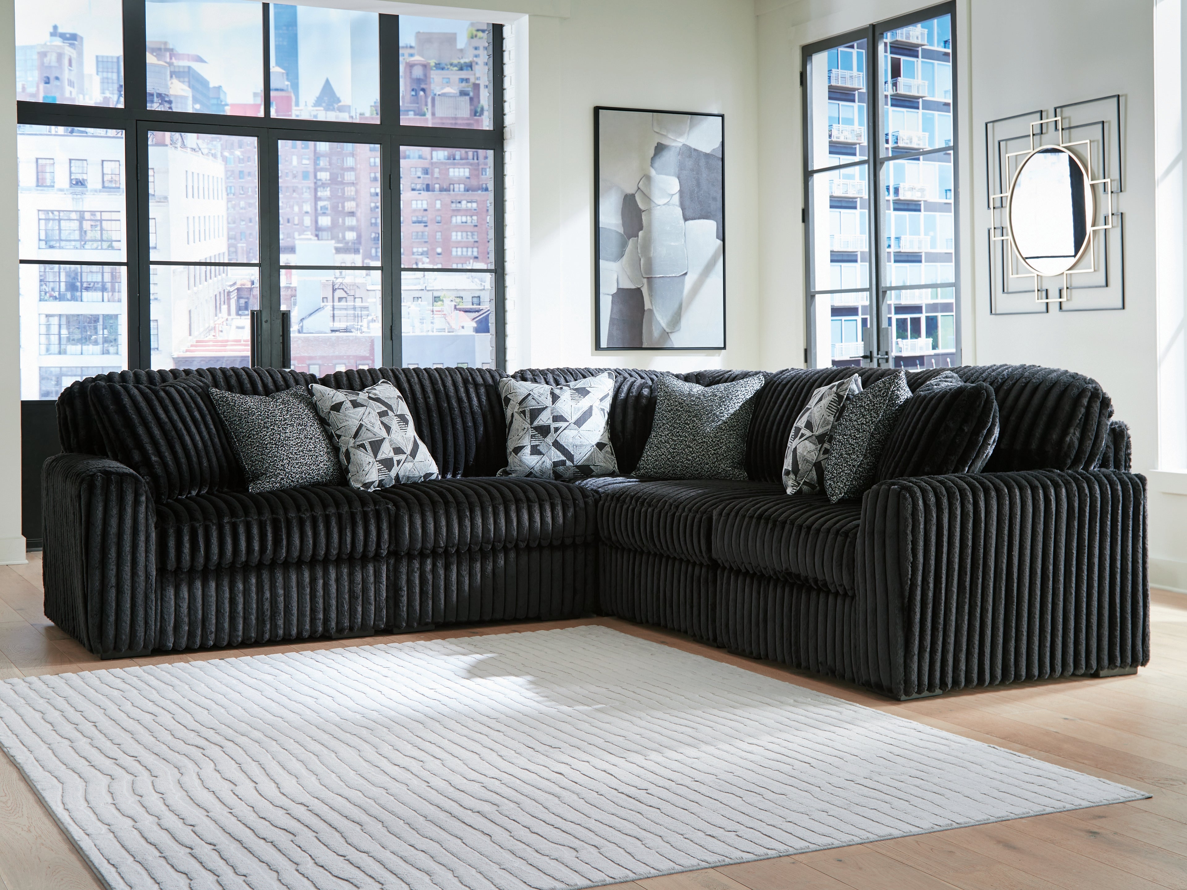 Hoover Furniture Outlet - Ashley Furniture - Midnight-Madness 5-Piece Sectional - RAF 5-Piece Sectional / Onyx - 98103S26