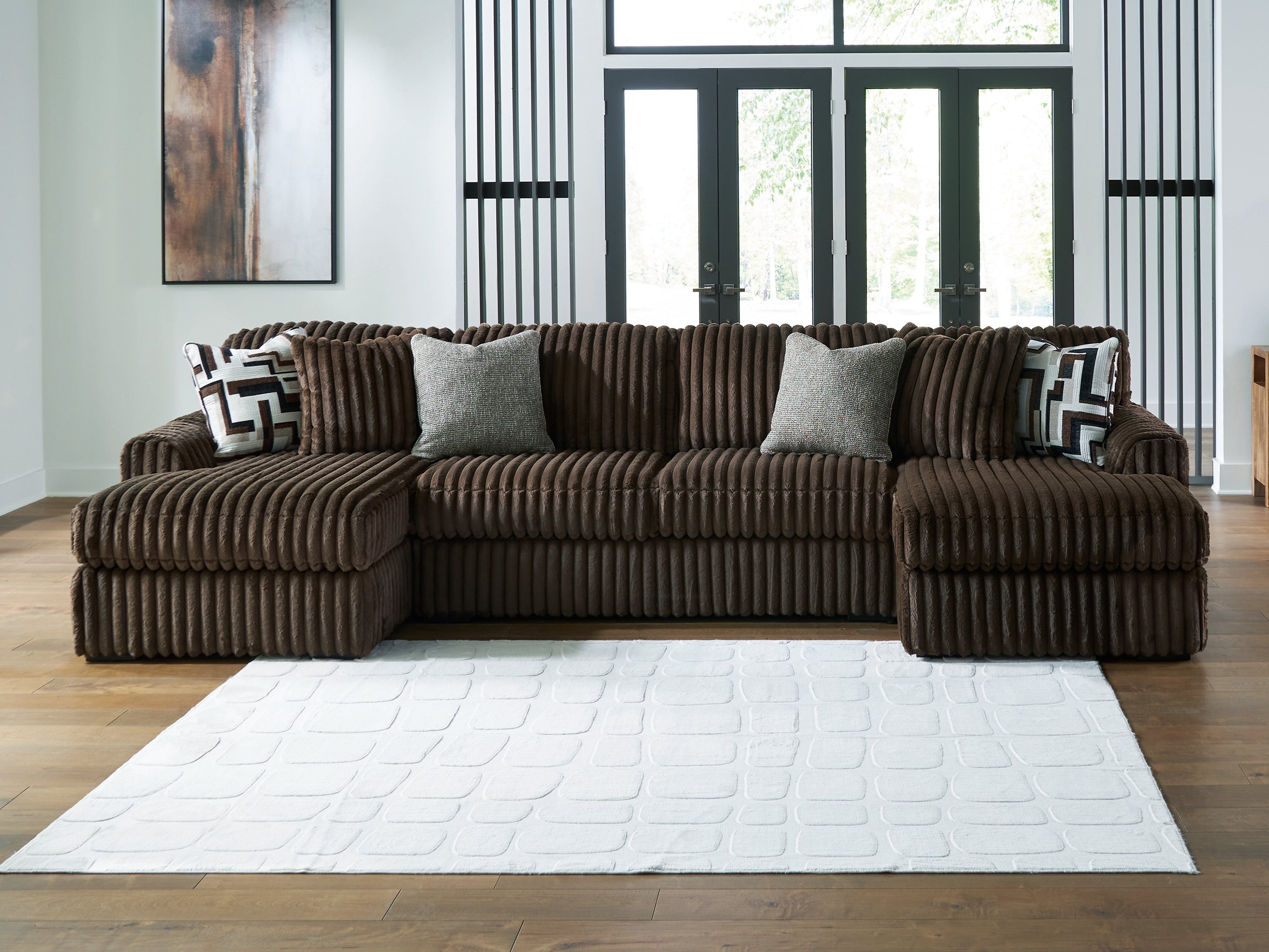 Hoover Furniture Outlet - Ashley Furniture - Midnight-Madness 3-Piece Sectional with Chaise - RAF 3-Piece Sectional with Chaise / Chocolate - 98104S5