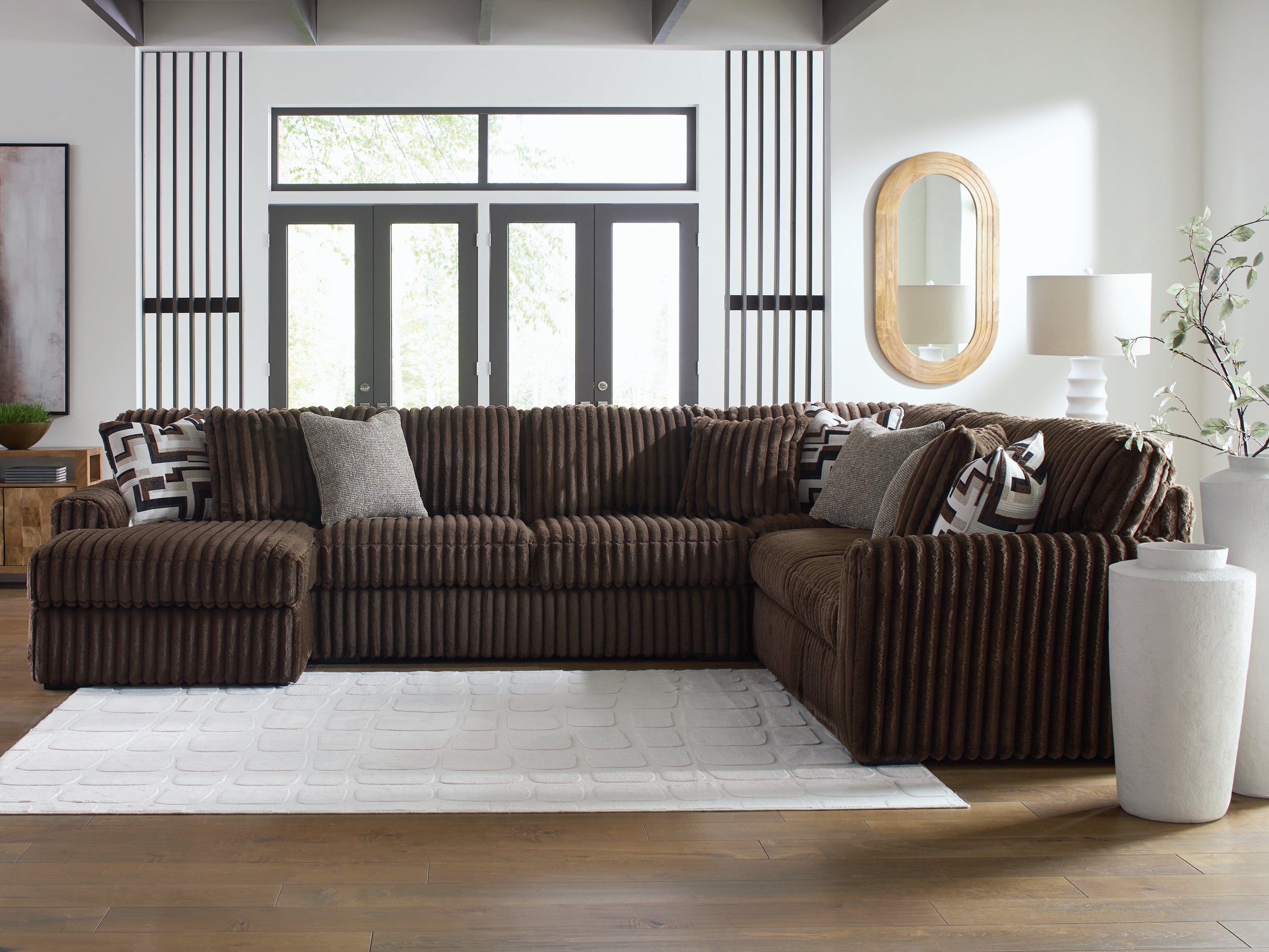Hoover Furniture Outlet - Ashley Furniture - Midnight-Madness 4-Piece Sectional with Chaise - RAF 4-Piece Sectional with Chaise / Chocolate - 98104S4