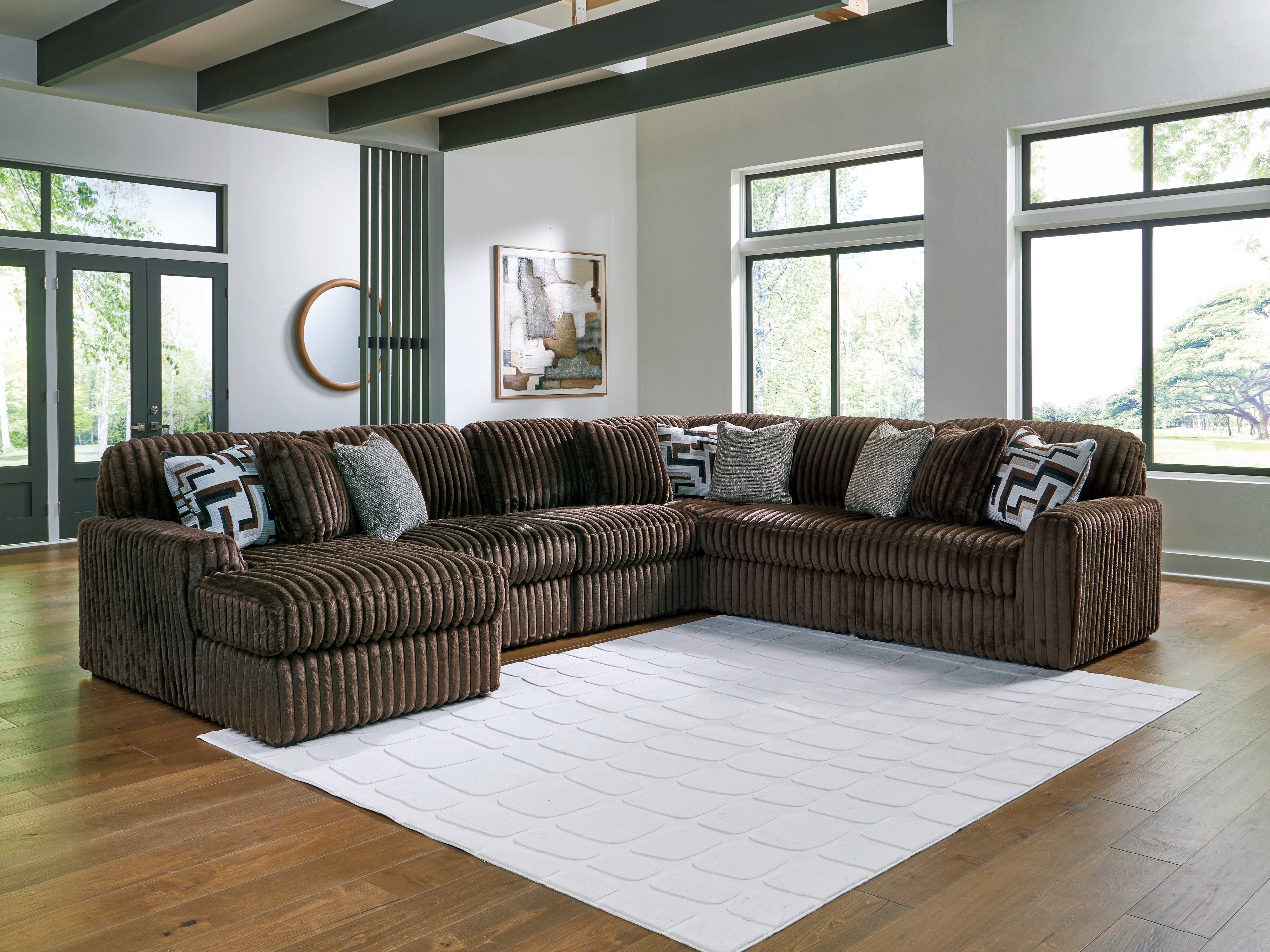 Hoover Furniture Outlet - Ashley Furniture - Midnight-Madness 6-Piece Sectional with Chaise - RAF 6-Piece Sectional with Chaise / Chocolate - 98104S23