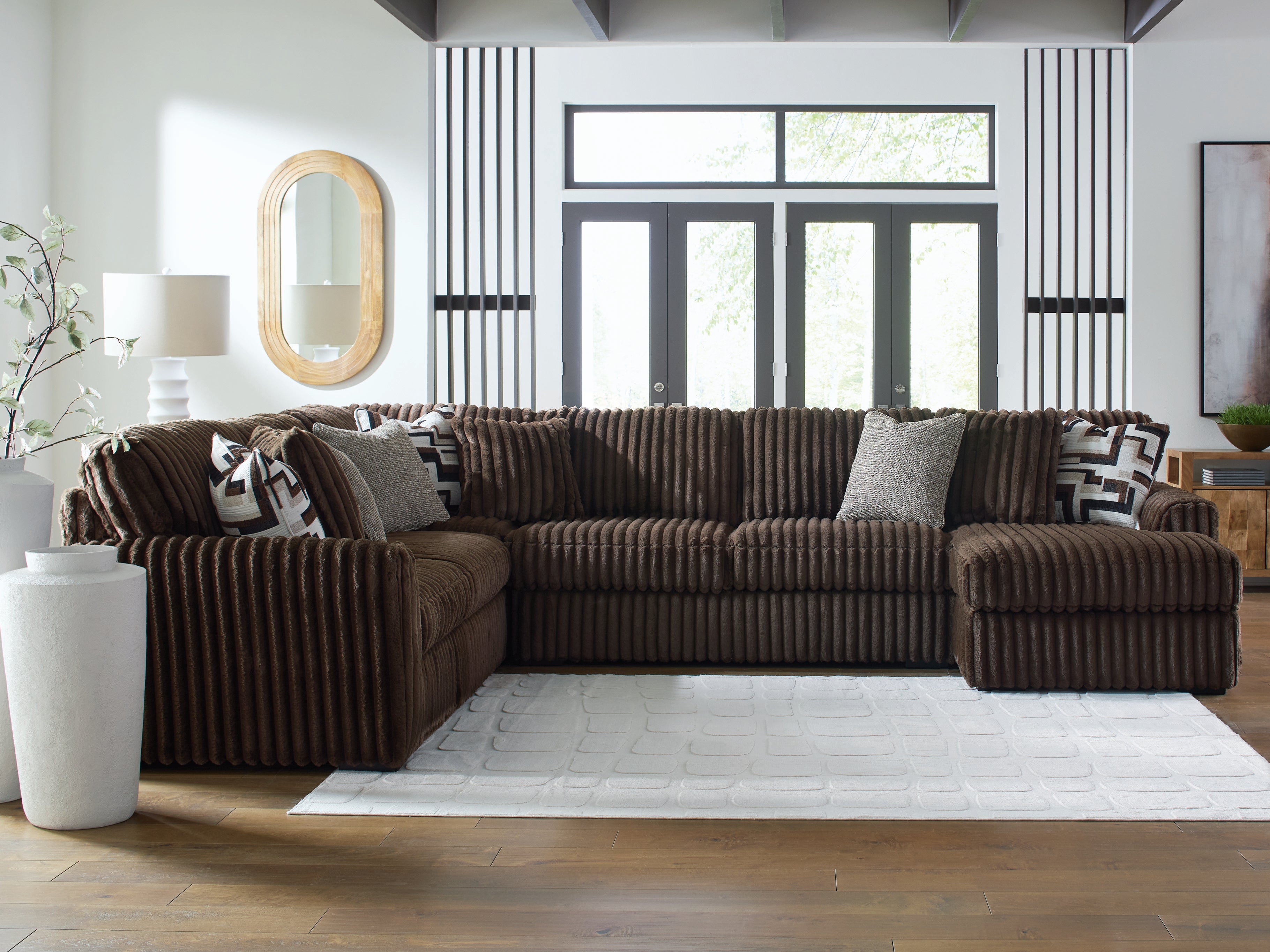 Hoover Furniture Outlet - Ashley Furniture - Midnight-Madness 4-Piece Sectional with Chaise - LAF 4-Piece Sectional with Chaise / Chocolate - 98104S3