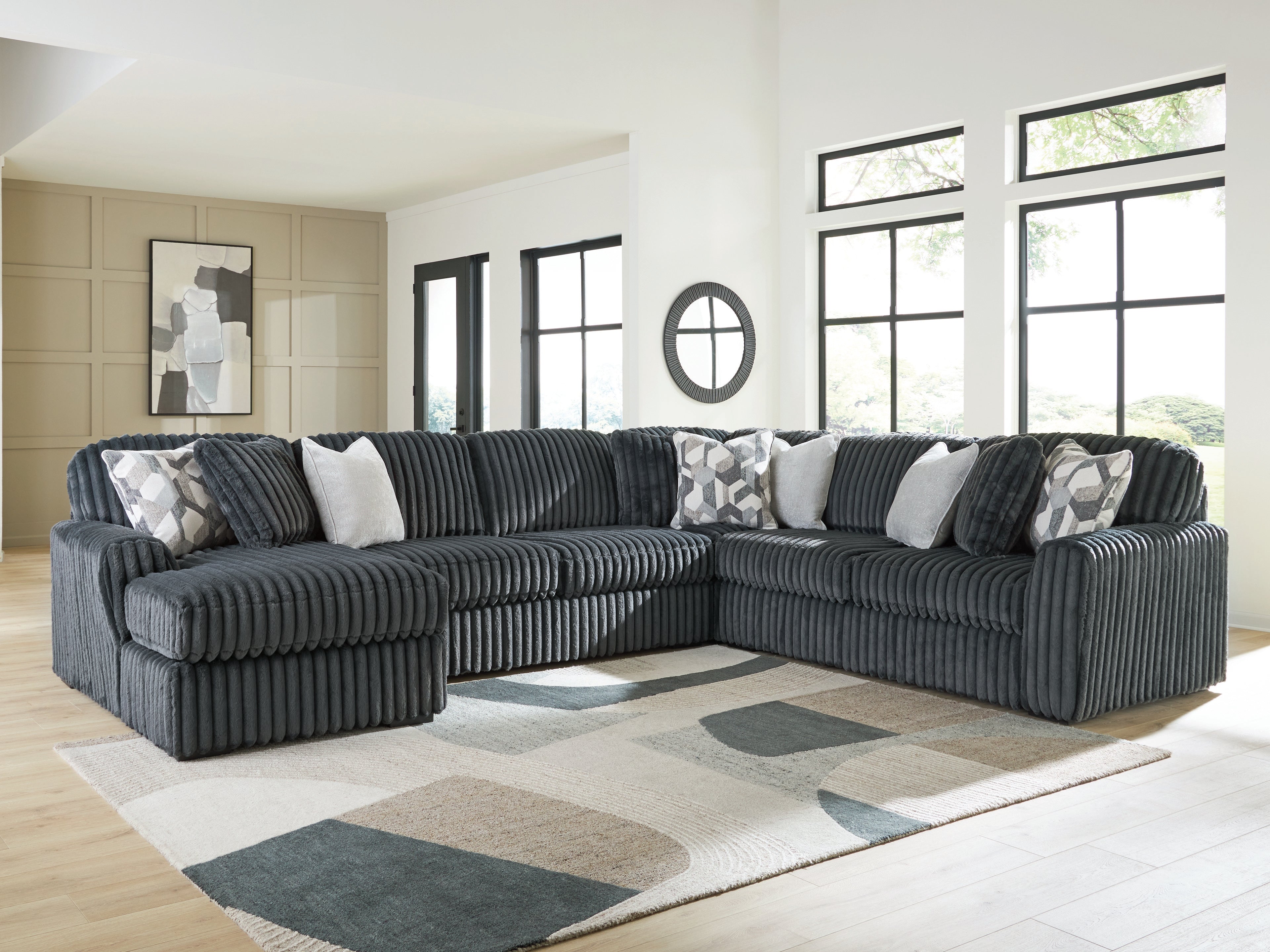 Hoover Furniture Outlet - Ashley Furniture - Midnight-Madness 4-Piece Sectional with Chaise - RAF 4-Piece Sectional with Chaise / Gunmetal - 98105S1