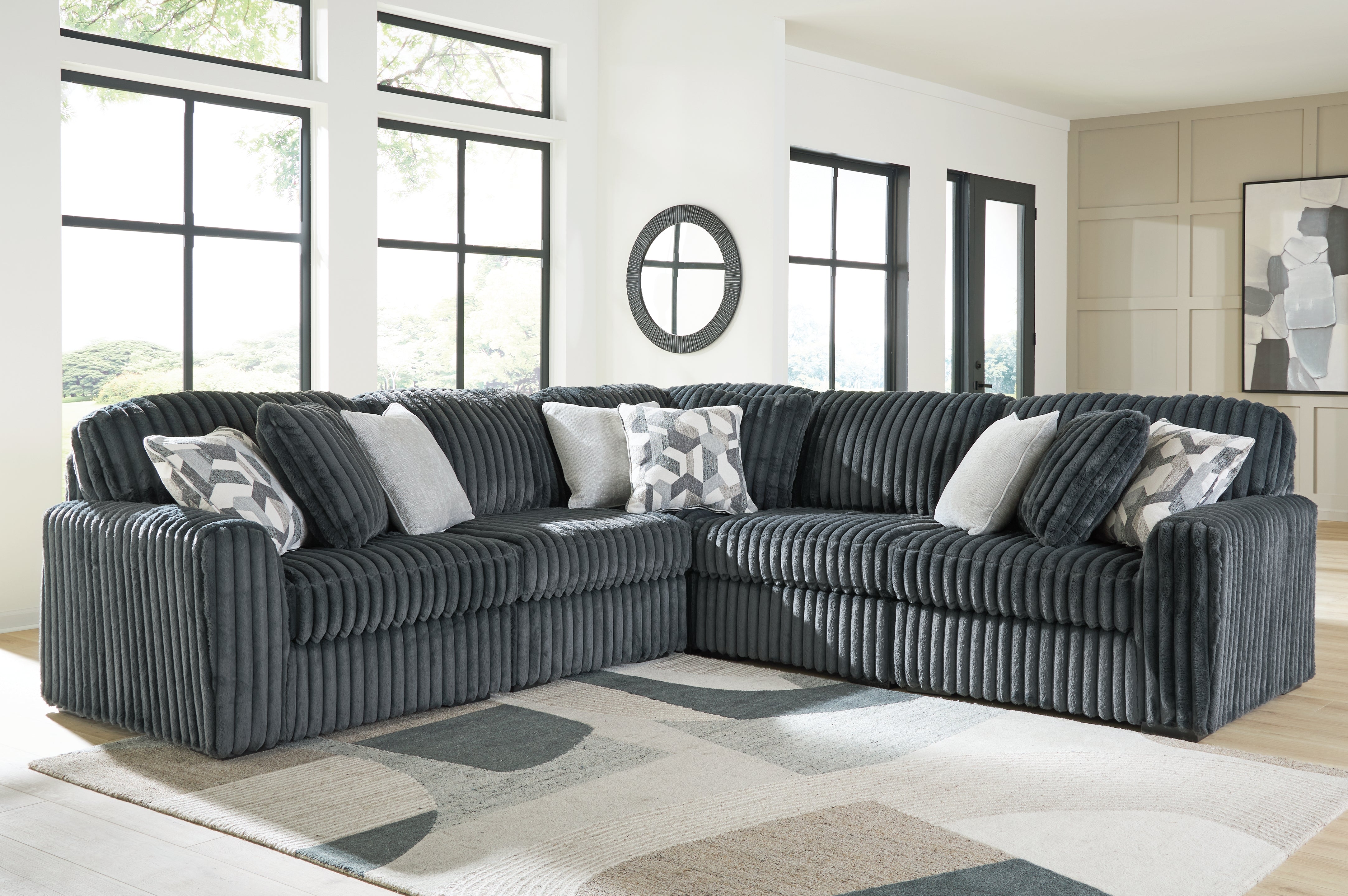 Hoover Furniture Outlet - Ashley Furniture - Midnight-Madness 5-Piece Sectional - RAF 5-Piece Sectional / Gunmetal - 98105S27