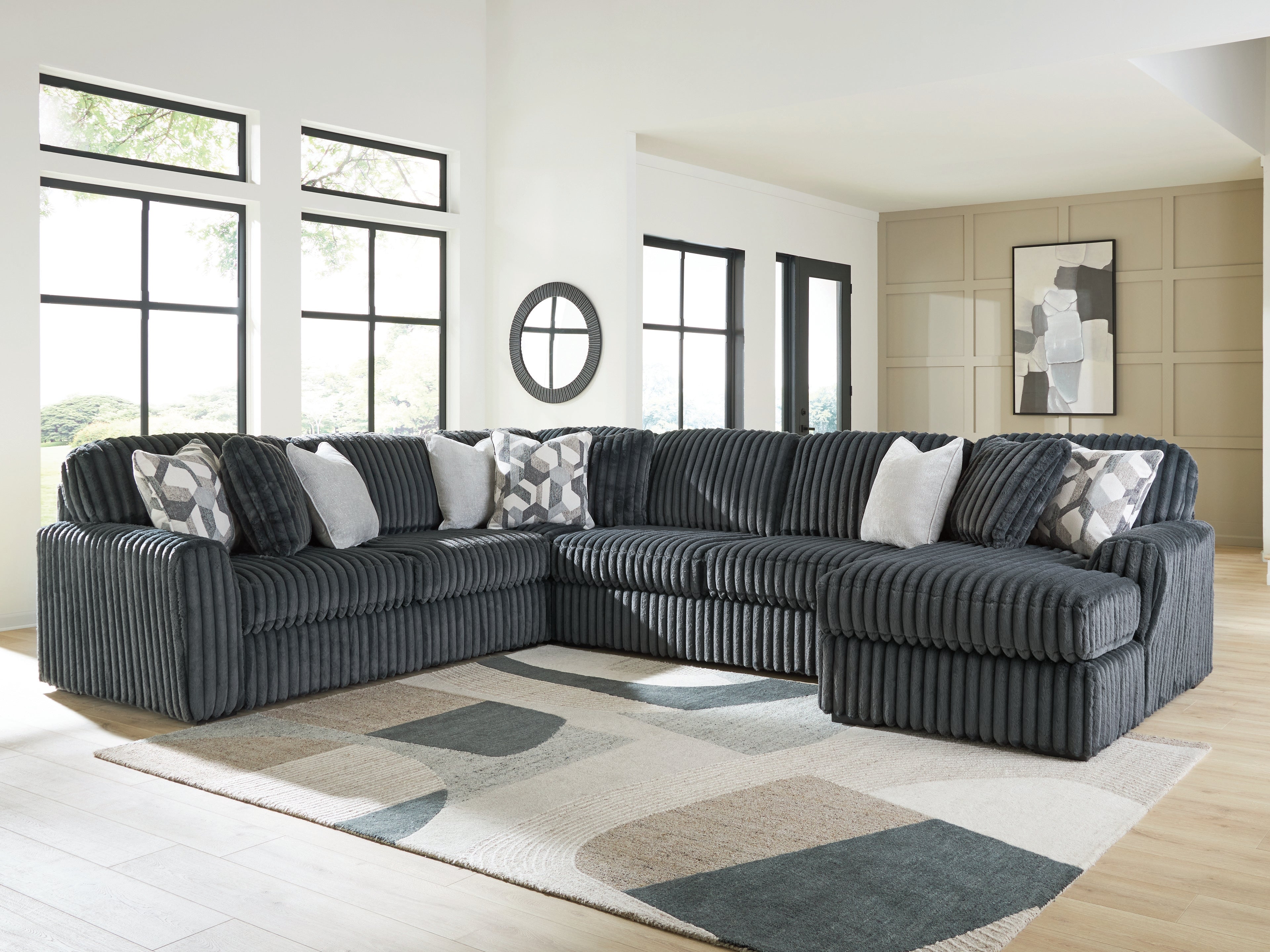 Hoover Furniture Outlet - Ashley Furniture - Midnight-Madness 4-Piece Sectional with Chaise - LAF 4-Piece Sectional with Chaise / Gunmetal - 98105S2