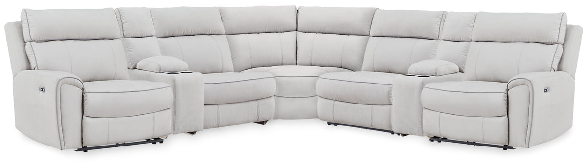 Hoover Furniture Outlet - Ashley Furniture - Social Pointe 7-Piece Reclining Sectional with Storage Consoles - 7-Piece Reclining Sectional with Storage Consoles - PC98802S34
