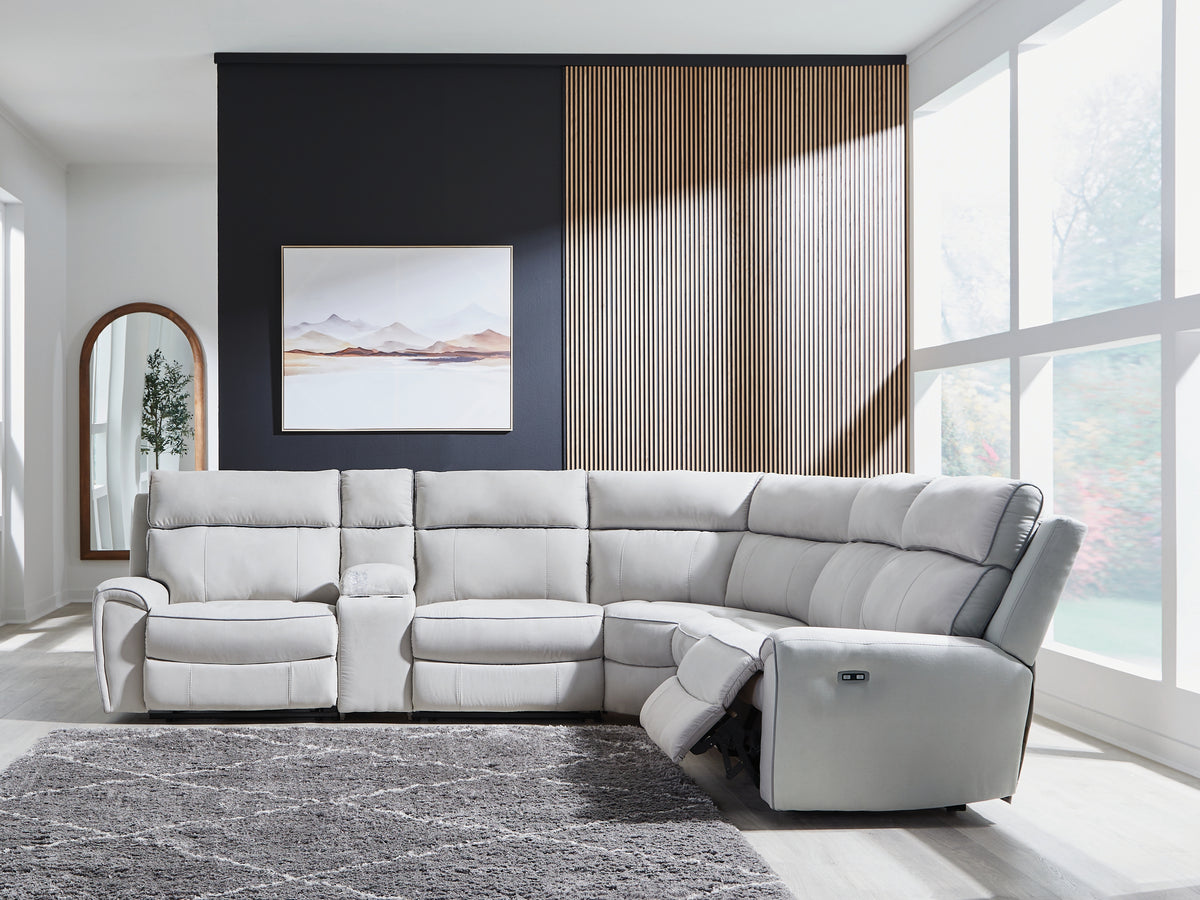 Hoover Furniture Outlet - Ashley Furniture - Social Pointe 6-Piece Reclining Sectional with Storage Console - 6-Piece Reclining Sectional with Storage Console - PC98802S36