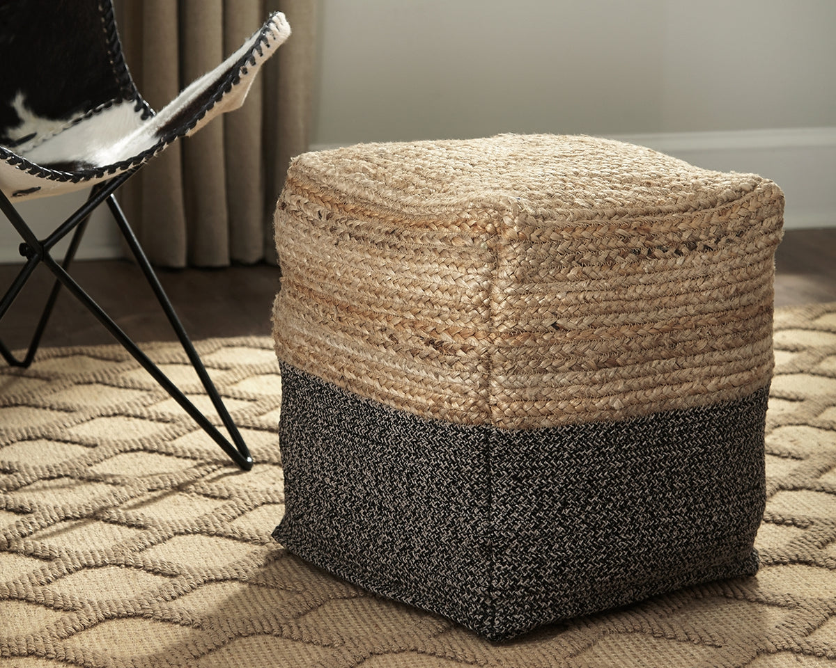 Hoover Furniture Outlet - Ashley Furniture - Sweed Valley Pouf - Pouf / Natural/Black - A1000422