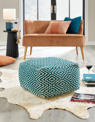 Hoover Furniture Outlet - Ashley Furniture - Brynnsen Pouf - Pouf / Teal/Ivory - A1001055