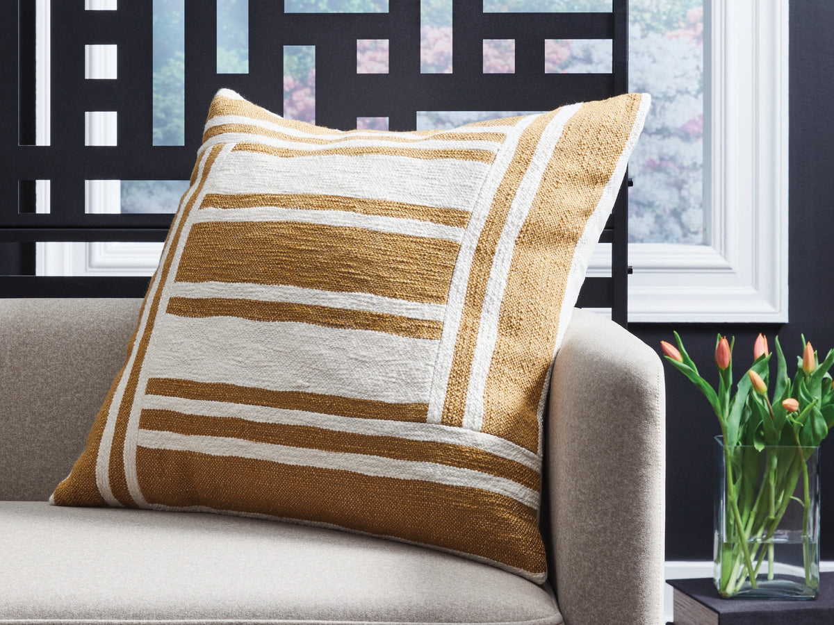 Hoover Furniture Outlet - Ashley Furniture - Darrman Pillow (Set of 4) - Pillow (4/CS) / Ochre/Ivory - A1001116
