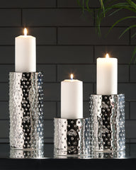 Hoover Furniture Outlet - Ashley Furniture - Marisa Candle Holder (Set of 3) - Candle Holder Set (3/CN) / Silver Finish - A2000460