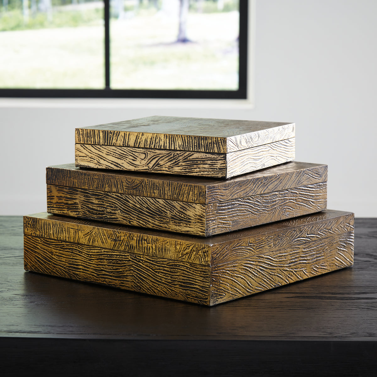Hoover Furniture Outlet - Ashley Furniture - Keldy Box (Set of 3) - Box Set (3/CN) / Antique Brass Finish - A2000490
