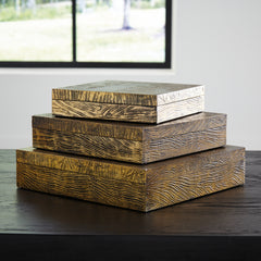 Hoover Furniture Outlet - Ashley Furniture - Keldy Box (Set of 3) - Box Set (3/CN) / Antique Brass Finish - A2000490