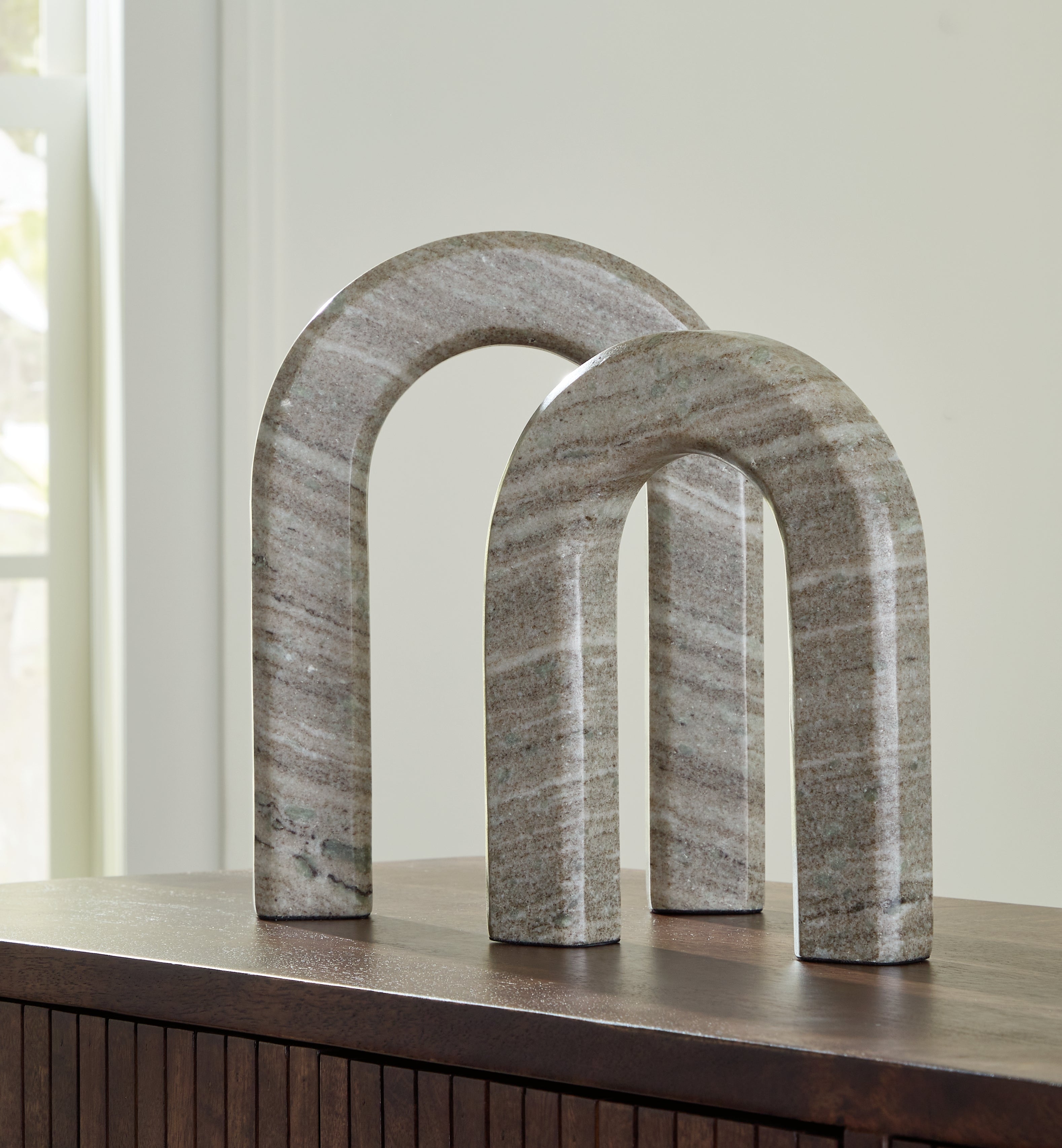 Hoover Furniture Outlet - Ashley Furniture - Keithton Sculpture Set (Set of 2) - Sculpture Set (Set of 2) / Taupe - A2000618