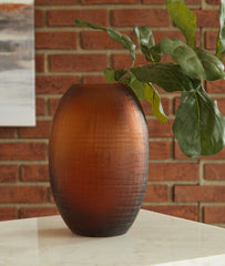 Hoover Furniture Outlet - Ashley Furniture - Embersen Vase (Set of 2) - Vase (2/CS) / Amber - A2900002