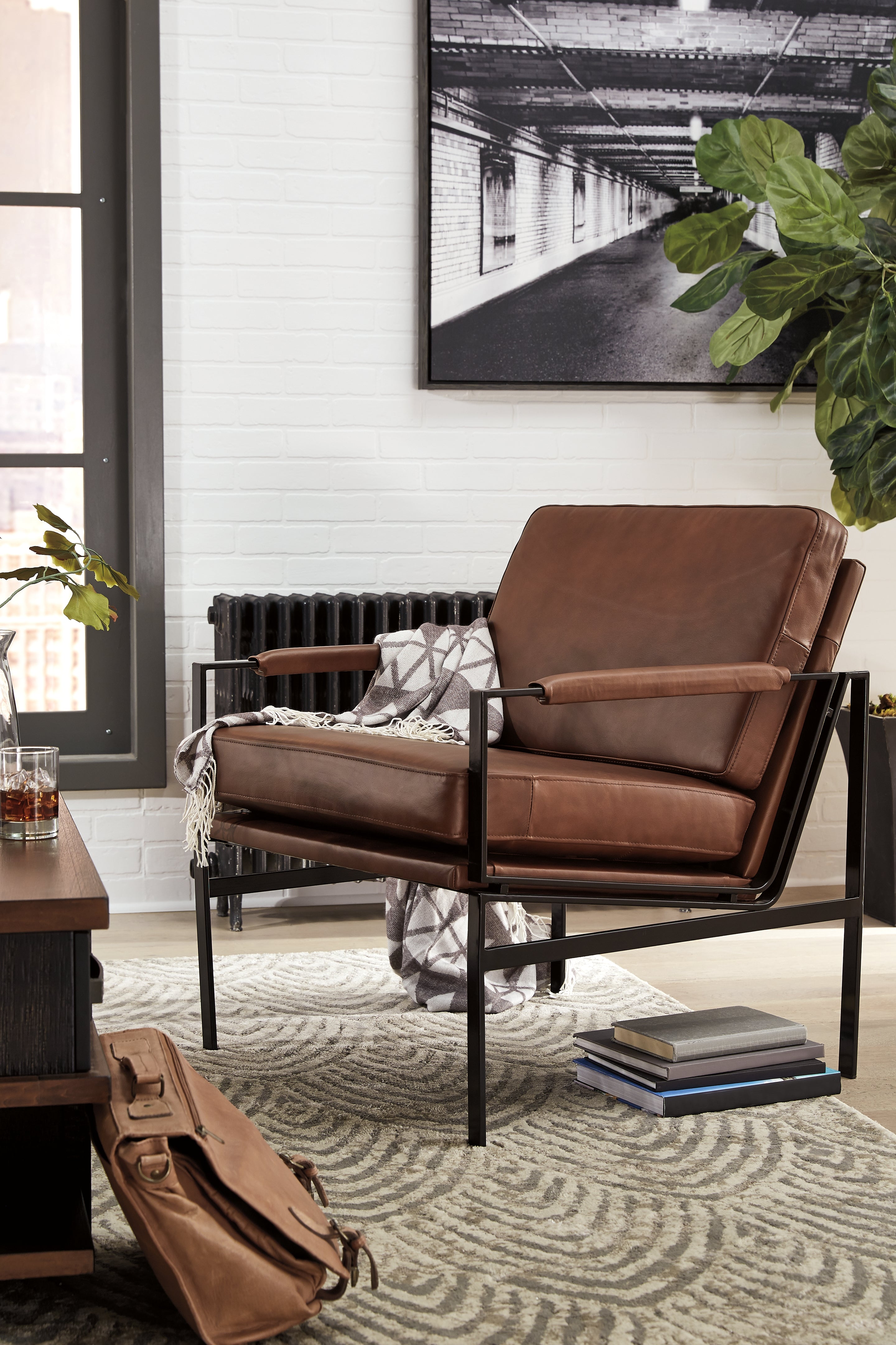 Hoover Furniture Outlet - Ashley Furniture - Puckman Accent Chair - Accent Chair / Brown/Silver Finish - A3000193