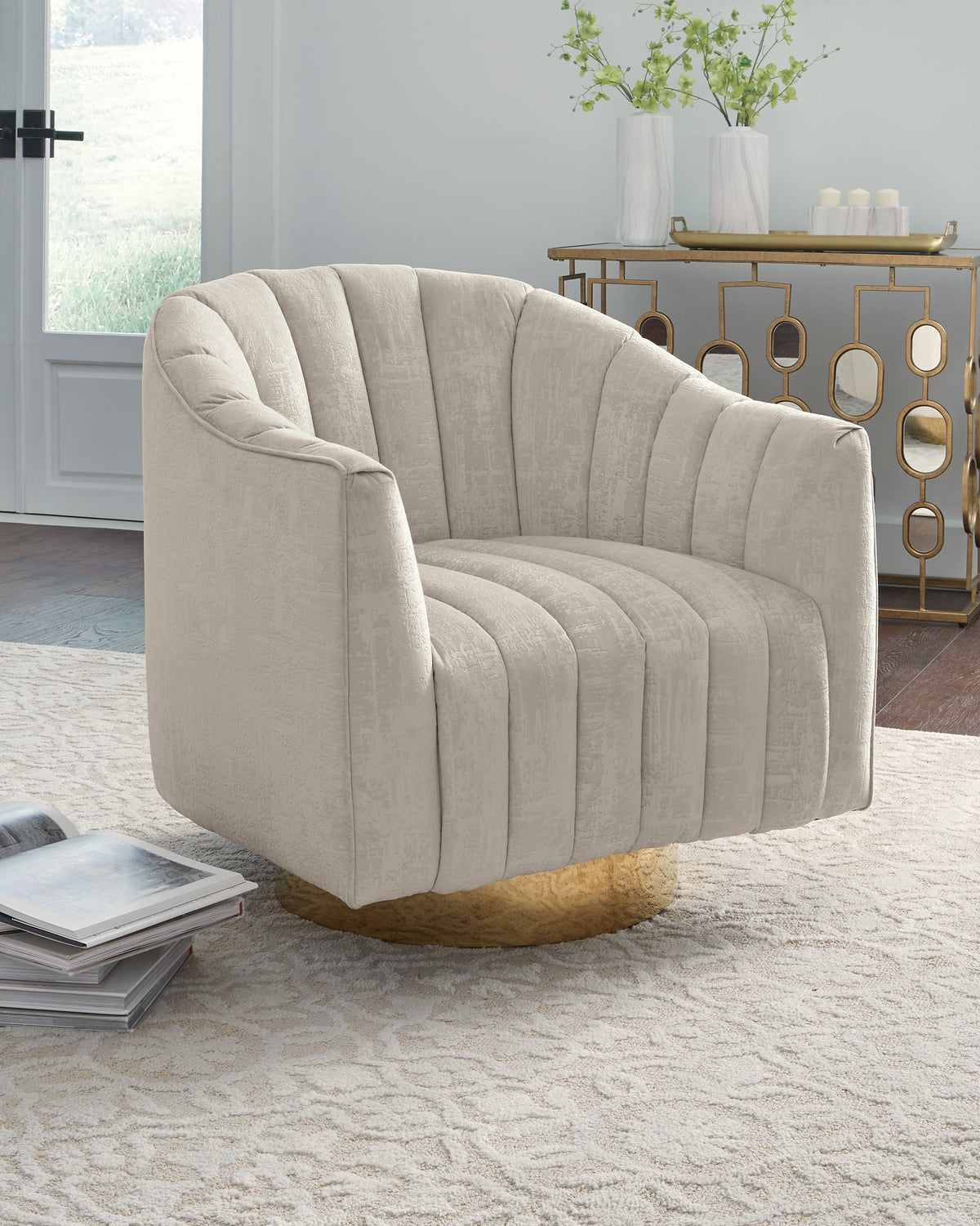 Hoover Furniture Outlet - Ashley Furniture - Penzlin Accent Chair - Swivel Accent Chair / Pearl - A3000241