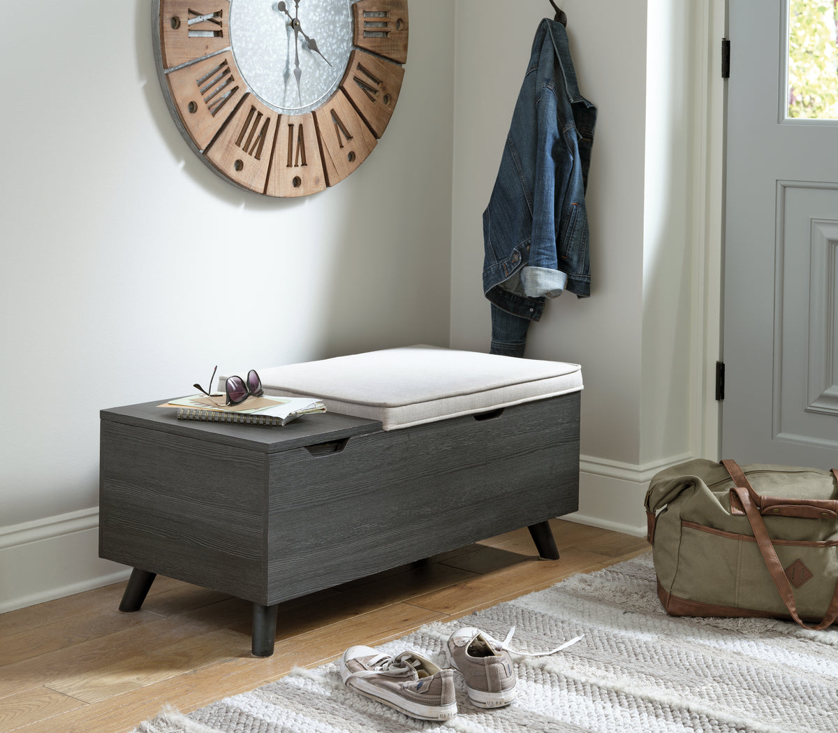 Hoover Furniture Outlet - Ashley Furniture - Yarlow Storage Bench - Storage Bench / Linen/Gray / 39"W x 19"D x 17"H - A3000321