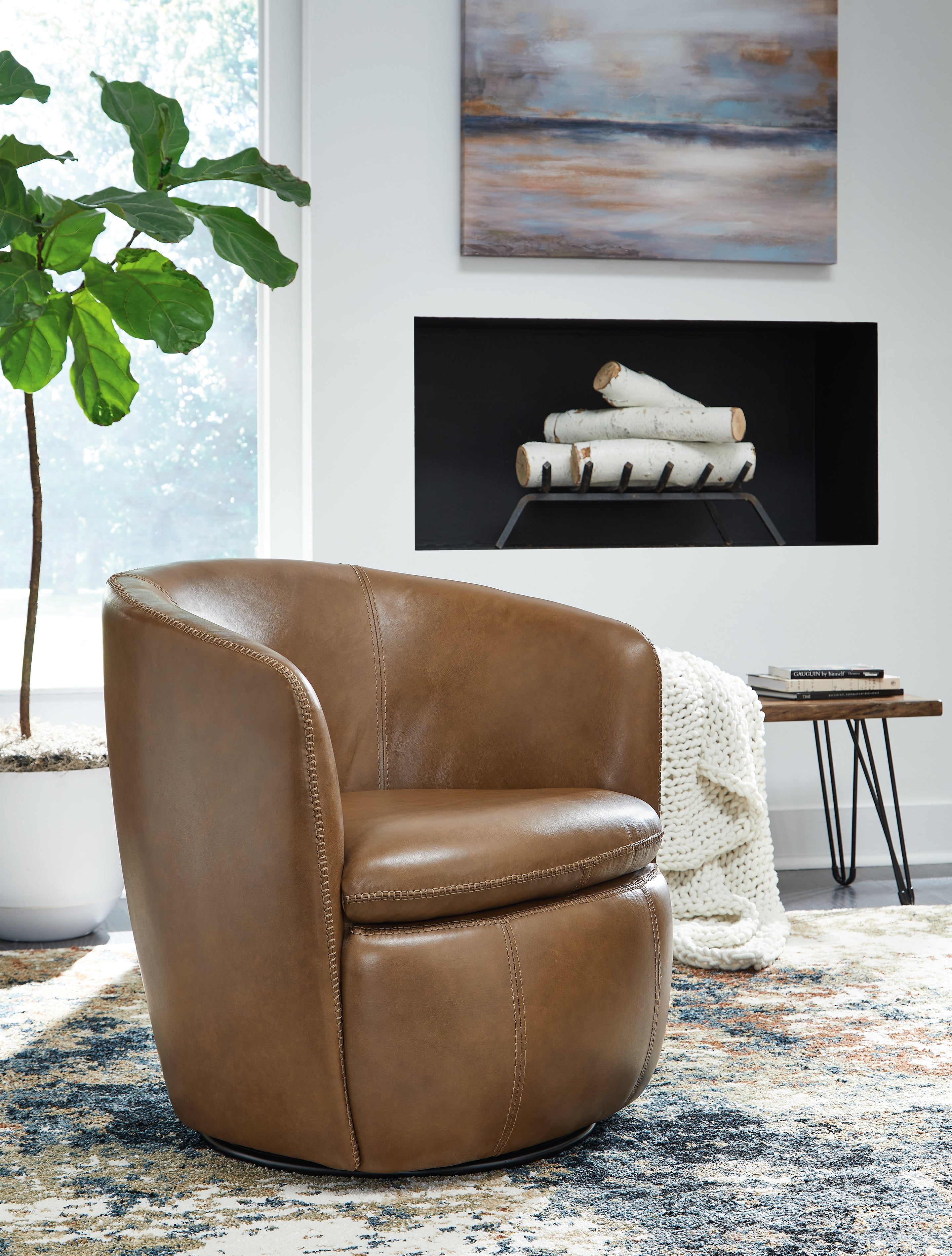 Hoover Furniture Outlet - Ashley Furniture - Kierreys Swivel Accent Chair - Swivel Accent Chair / Caramel - A3000700