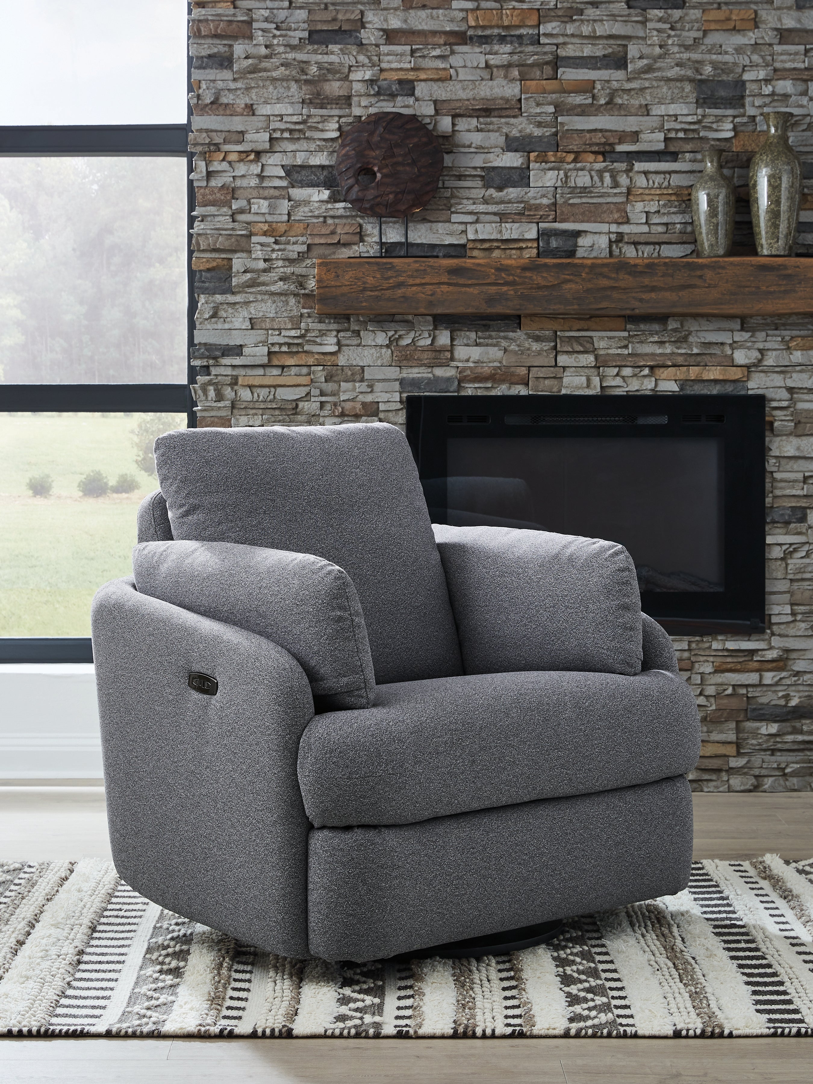 Hoover Furniture Outlet - Ashley Furniture - Alainmont Next-Gen Nuvella Swivel Power Recliner - Swivel Power Recliner / Salt and Pepper - A3000738