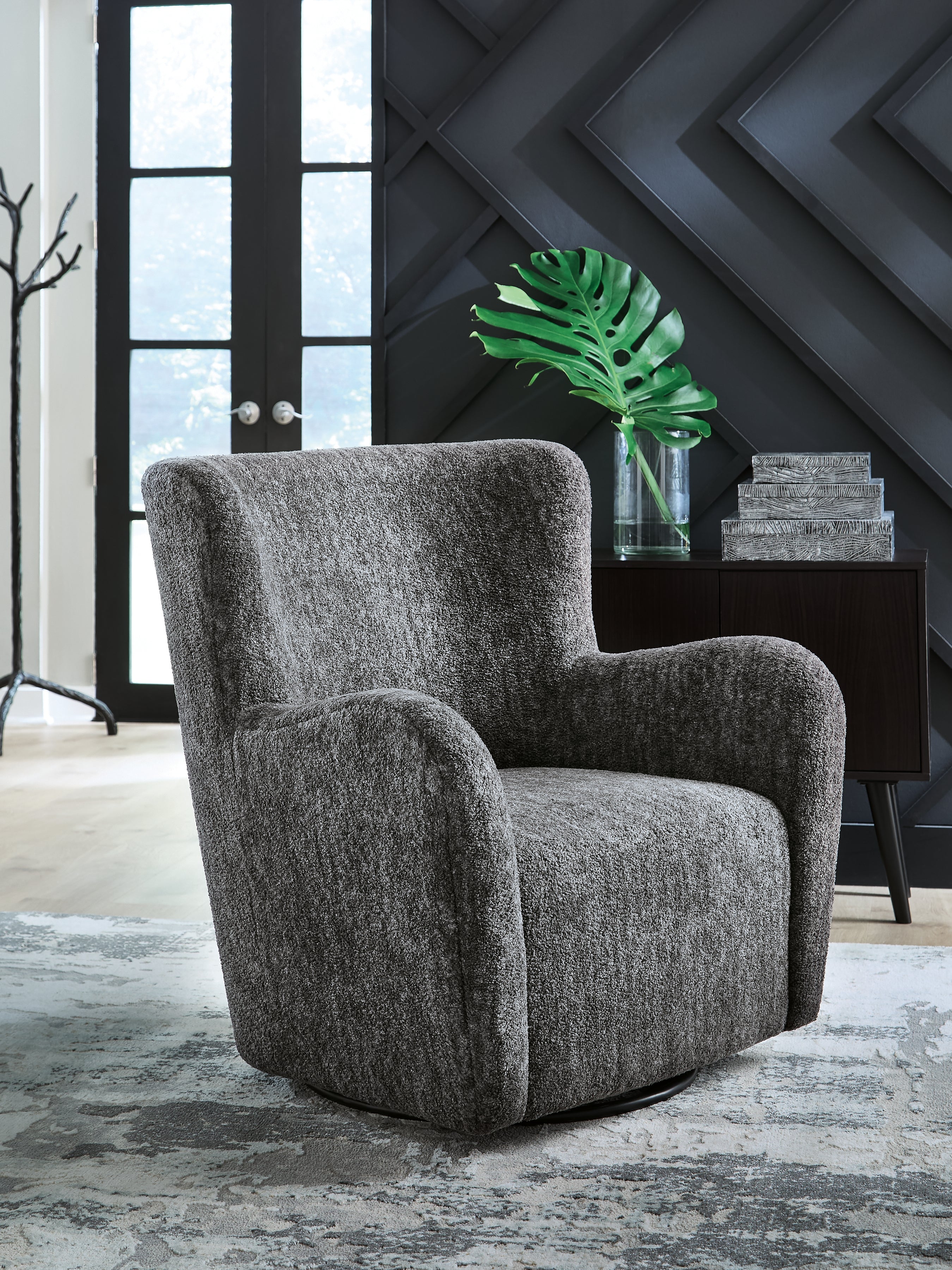 Hoover Furniture Outlet - Ashley Furniture - Rowenburg Swivel Glider Accent Chair - Swivel Glider Accent Chair / Heather Charcoal - A3000796