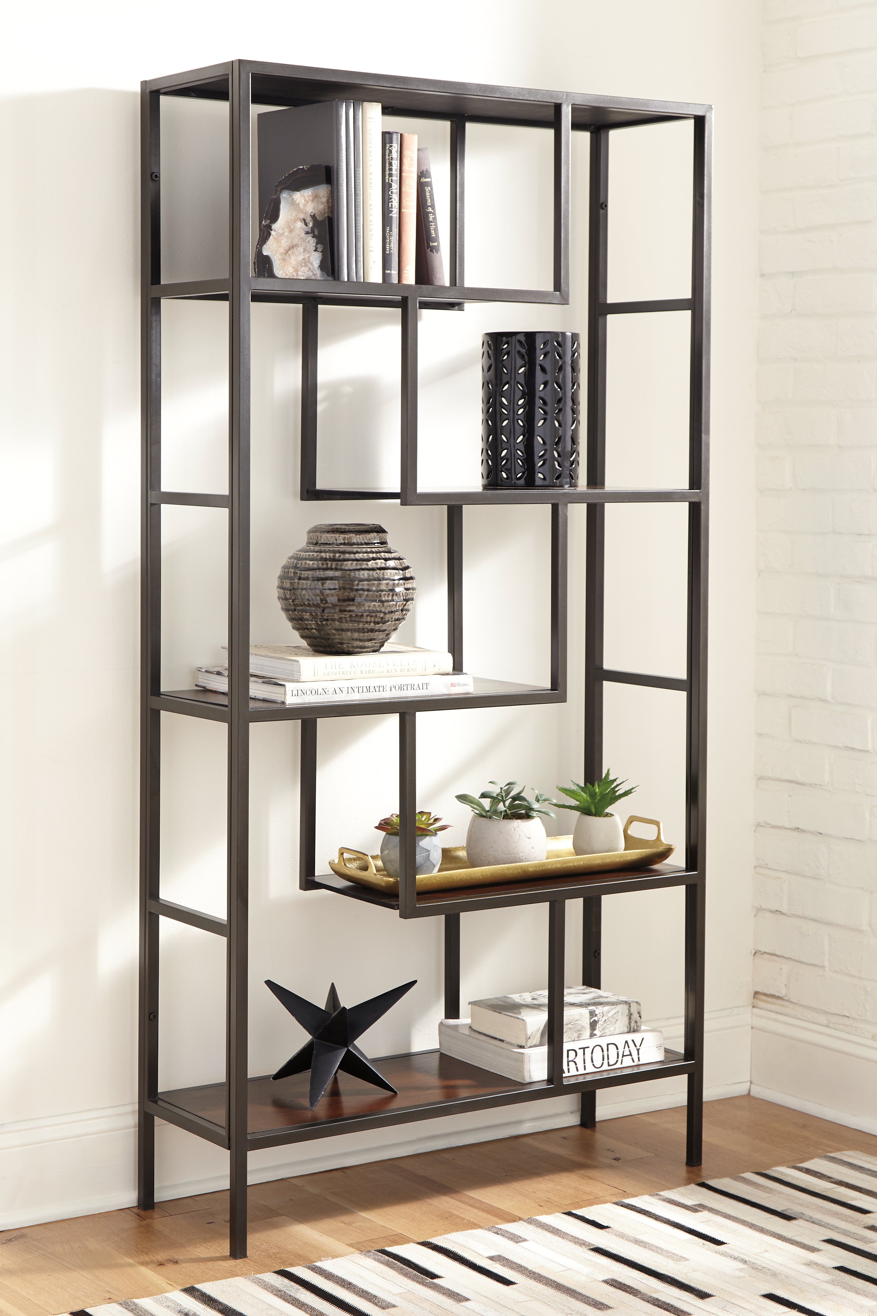 Hoover Furniture Outlet - Ashley Furniture - Frankwell Bookcase - Bookcase / Brown/Black - A4000021