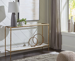 Hoover Furniture Outlet - Ashley Furniture - Ryandale Console Sofa Table - Console Sofa Table / Antique Brass Finish - A4000443