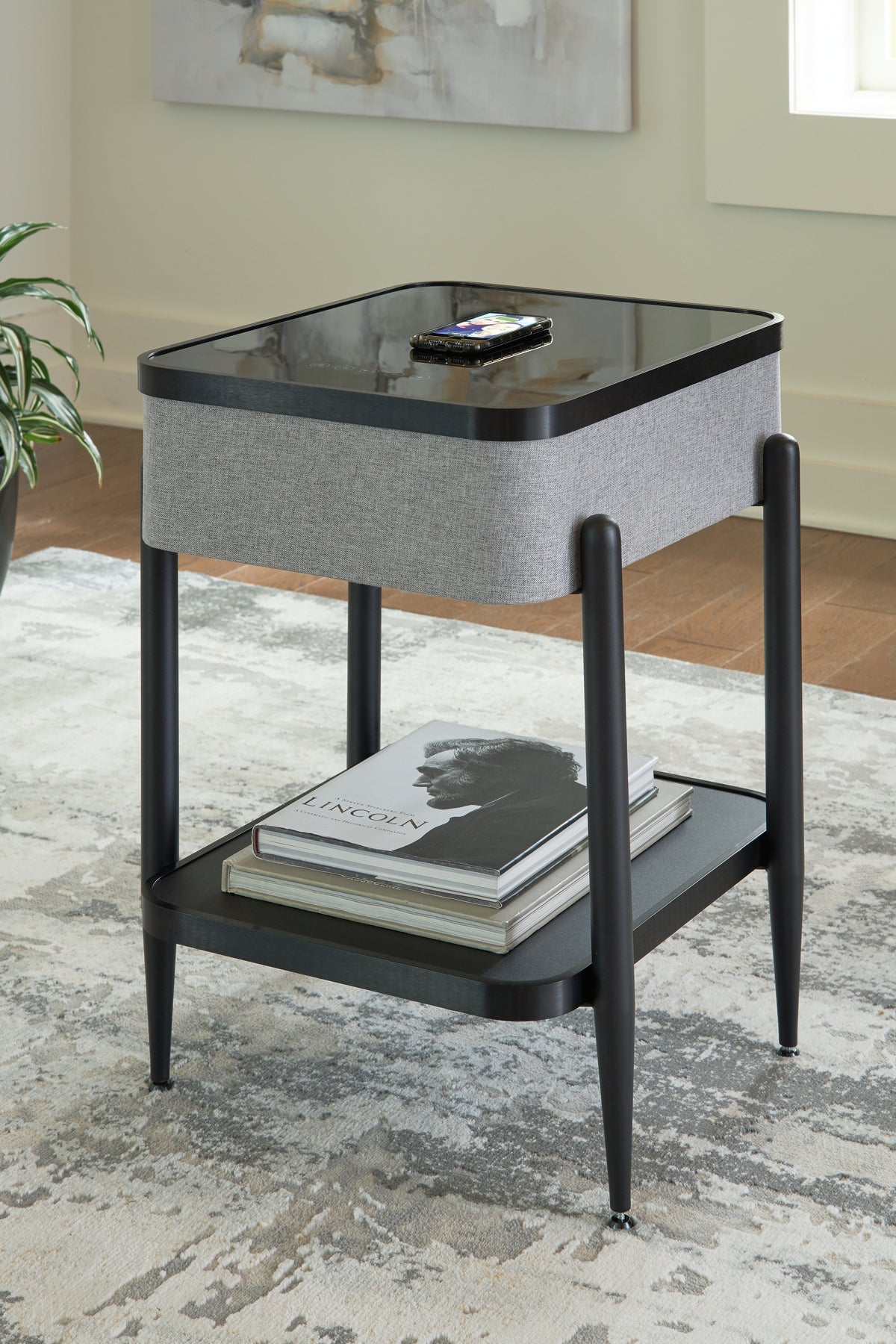 Hoover Furniture Outlet - Ashley Furniture - Jorvalee Accent Table with Speaker - Accent Table with Speaker / Gray/Black - A4000550