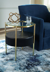 Hoover Furniture Outlet - Ashley Furniture - Nedman Accent Table with Speaker - Accent Table with Speaker / Black/Gold Finish - A4000669