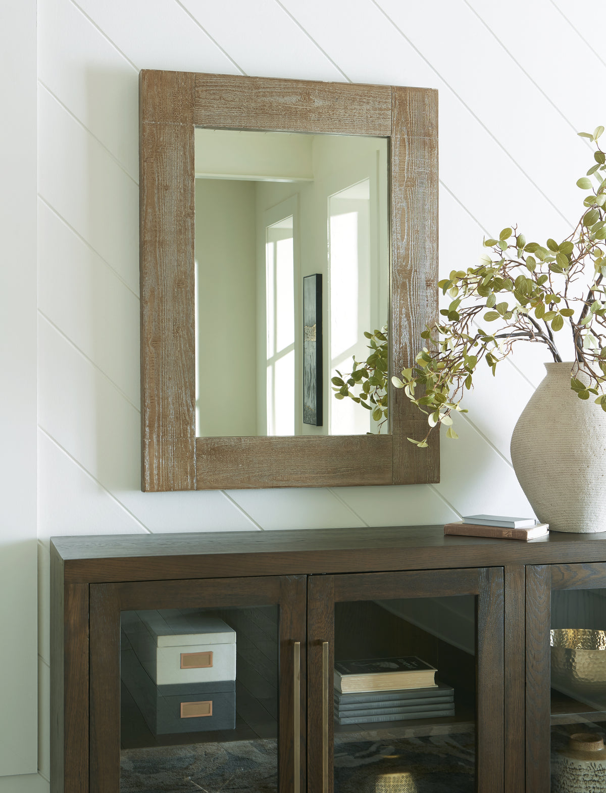 Hoover Furniture Outlet - Ashley Furniture - Waltleigh Accent Mirror - Accent Mirror / Distressed Brown - A8010277