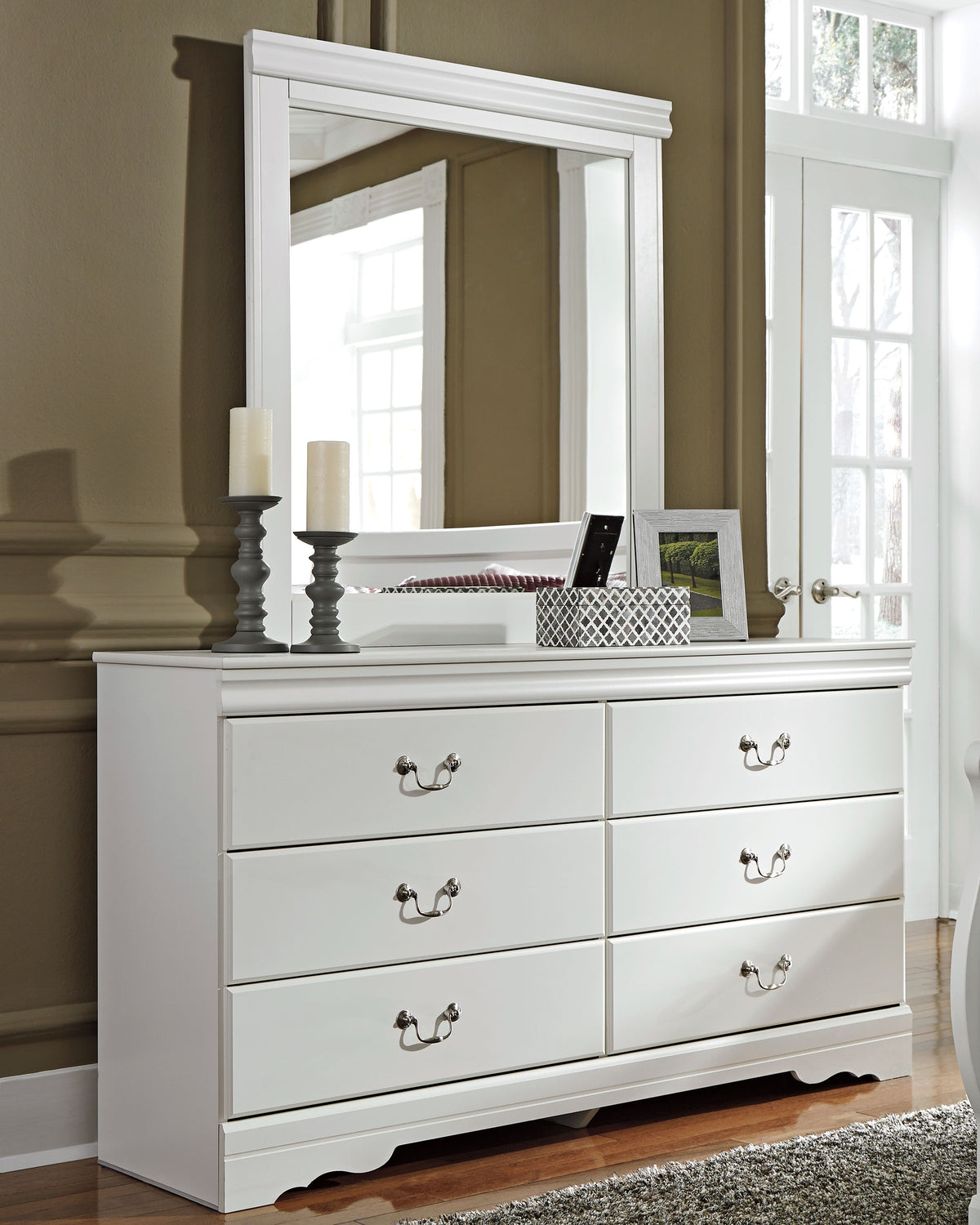 Hoover Furniture Outlet - Ashley Furniture - Anarasia Dresser and Mirror - Dresser and Mirror / White - B129B3