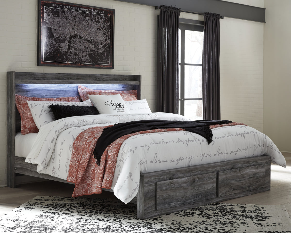 Hoover Furniture Outlet - Ashley Furniture - Baystorm King Panel Bed with 2 Storage Drawers - King Panel Bed with 2 Storage Drawers / Gray - B221B12