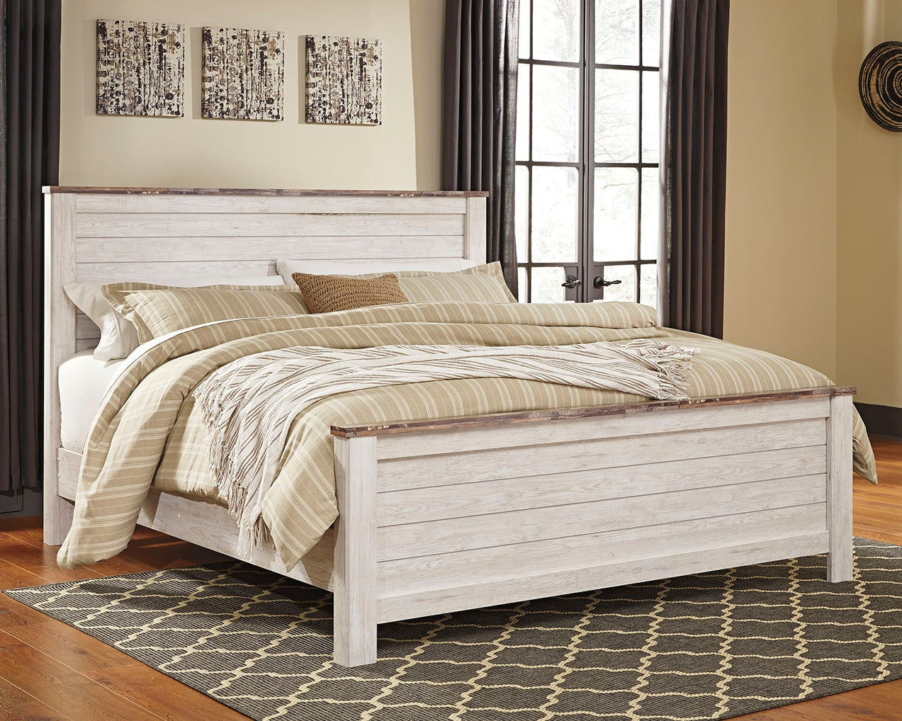 Hoover Furniture Outlet - Ashley Furniture - Willowton California King Panel Bed - California King Panel Bed / Whitewash - B267B28