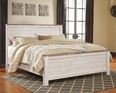 Hoover Furniture Outlet - Ashley Furniture - Willowton California King Panel Bed - California King Panel Bed / Whitewash - B267B28