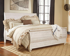 Hoover Furniture Outlet - Ashley Furniture - Willowton King Sleigh Bed - King Sleigh Bed / Whitewash - B267B11