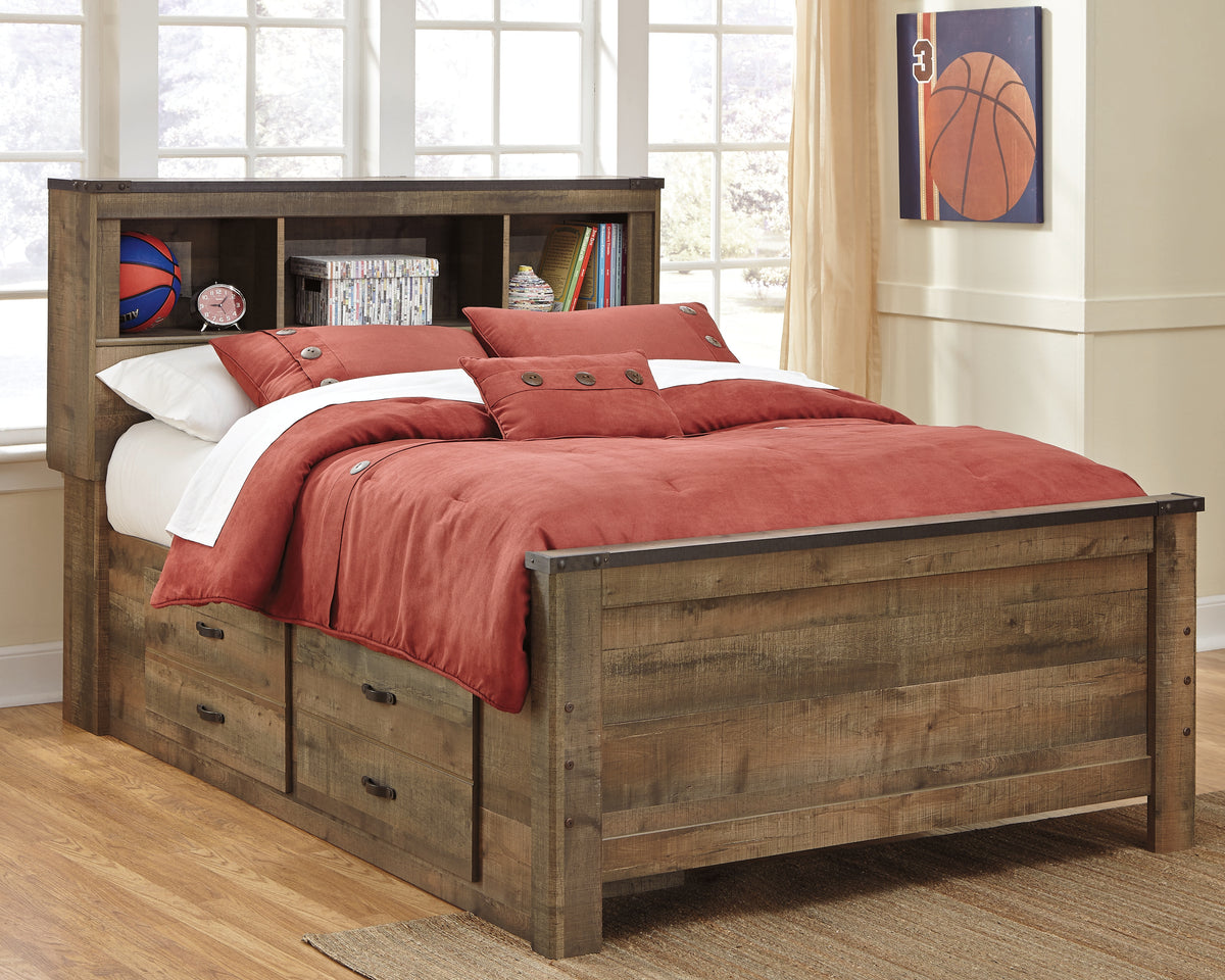 Hoover Furniture Outlet - Ashley Furniture - Trinell Full Panel Bed with 2 Storage Drawers - Full Panel Bed with 2 Storage Drawers / Brown - B446B10