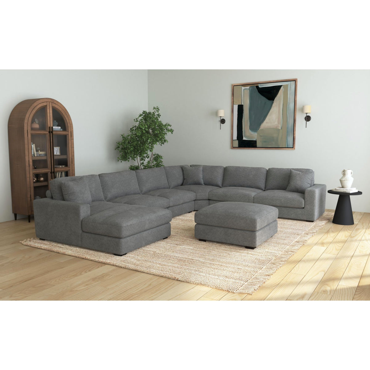 Arizona Modular RHF Armchair with 1 pillow 20" in Steno Charcoal – SKU U-8540-9442-150 | Elements