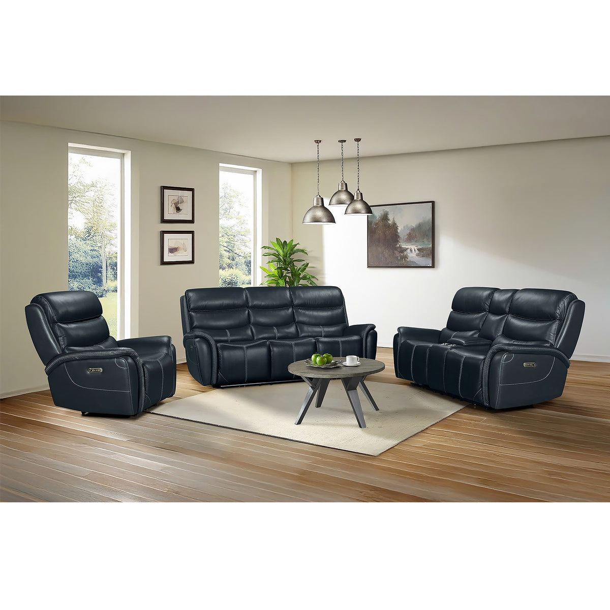 Aruba Power Motion Sofa with Power Headrest in Pebble Navy – SKU U-9070-8202-305PP | Elements